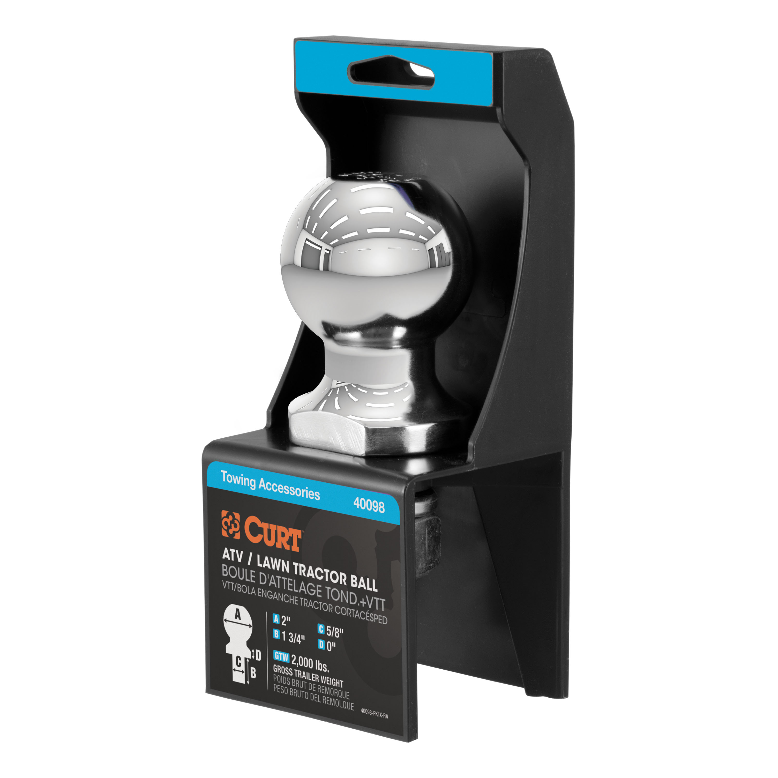 CURT 2" ATV Tow Ball - Lawn Tractor Hitch Ball (2,000 lbs., Chrome, Packaged) Trailer Hitch Ball thumbnail 0