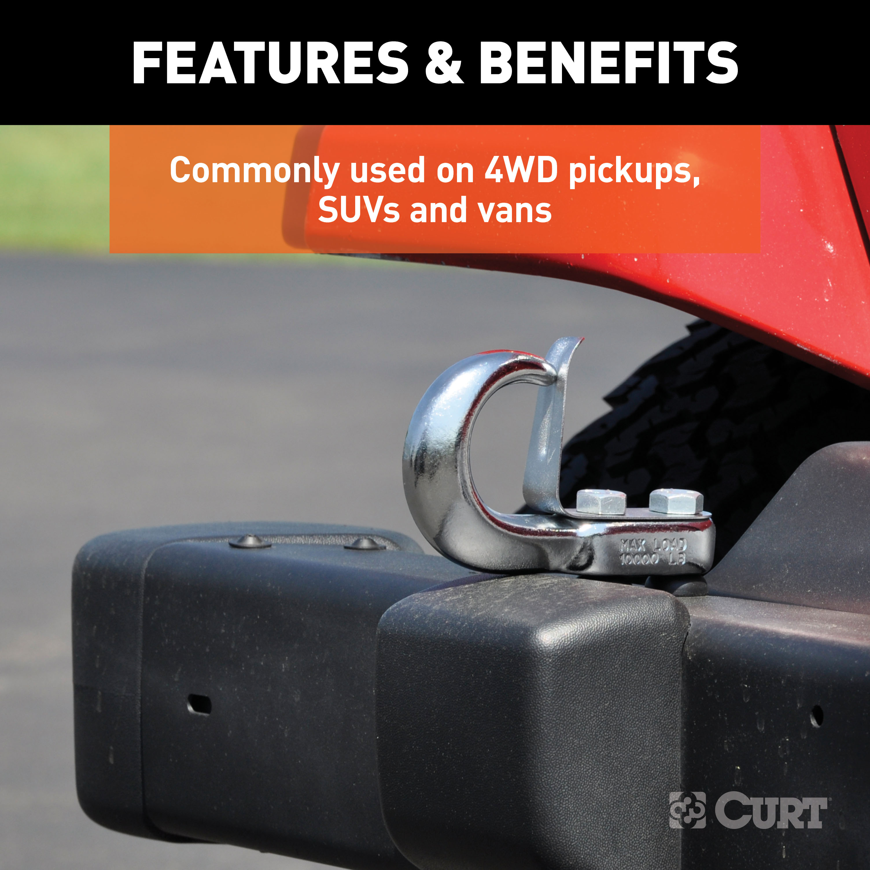 CURT Tow Hook with Hardware (10,000 lbs., Chrome) Tow Hook thumbnail 2