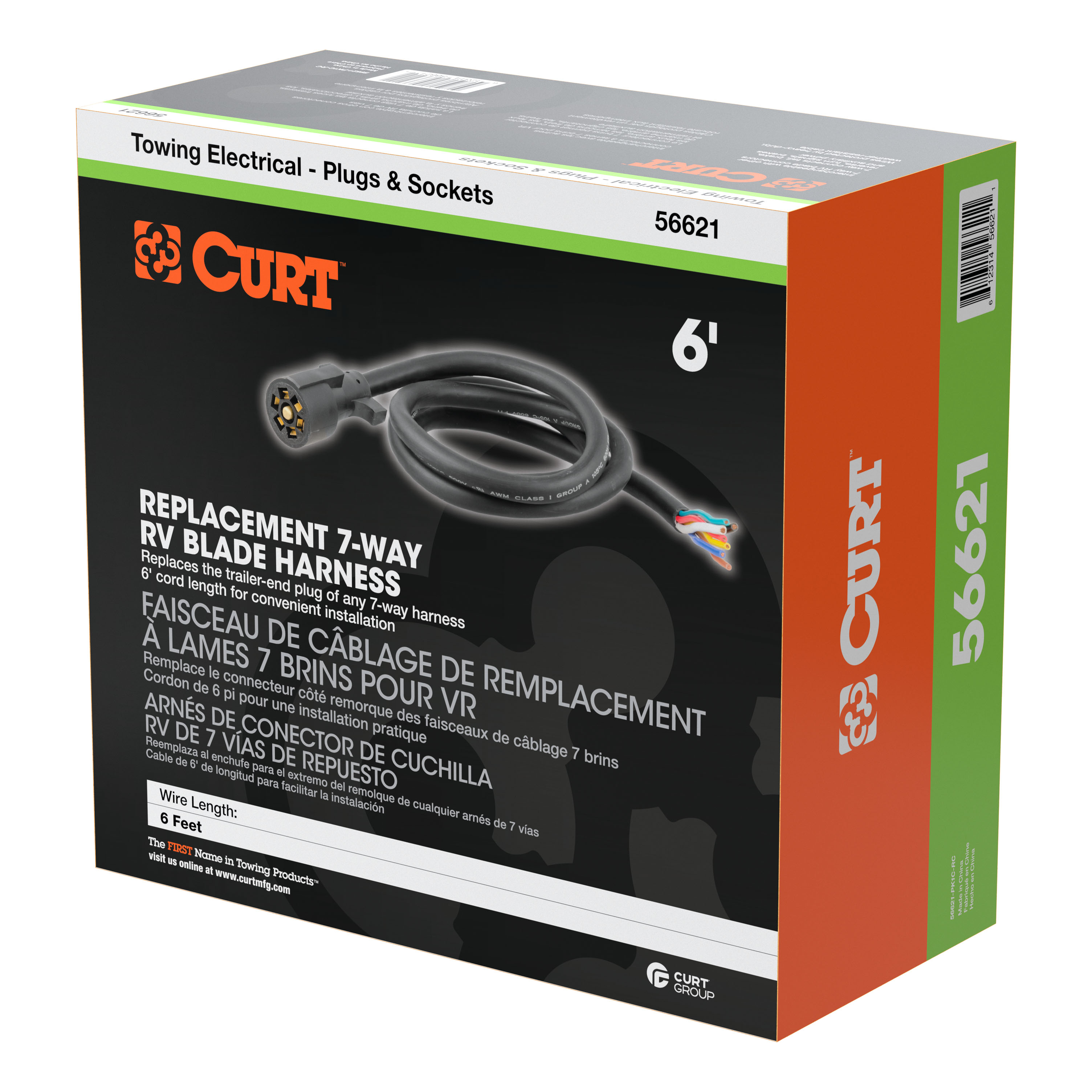 CURT Replacement 7-Way RV Blade with 6' Wires (Trailer Side, Packaged) Trailer Connector Kit thumbnail 3