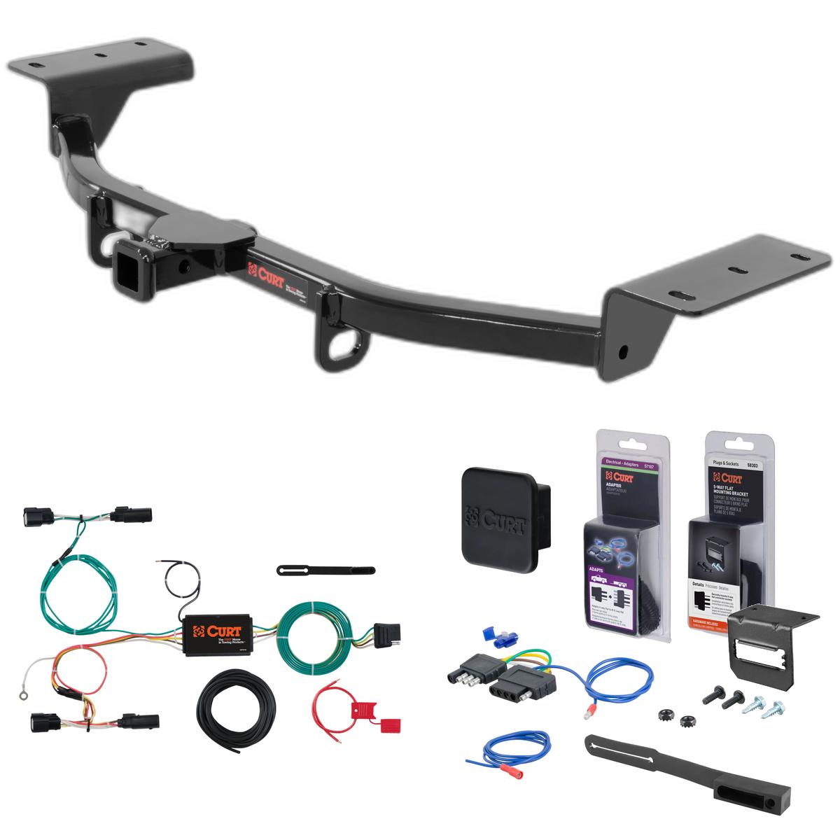 15 - 18 Ford Focus Hatchback, ST Curt 1-1/4" Class 1 Trailer Tow Hitch + 5-Flat Wiring Kit Tow Boat/Utility Trailer with Surge Brakes 11431 thumbnail 0