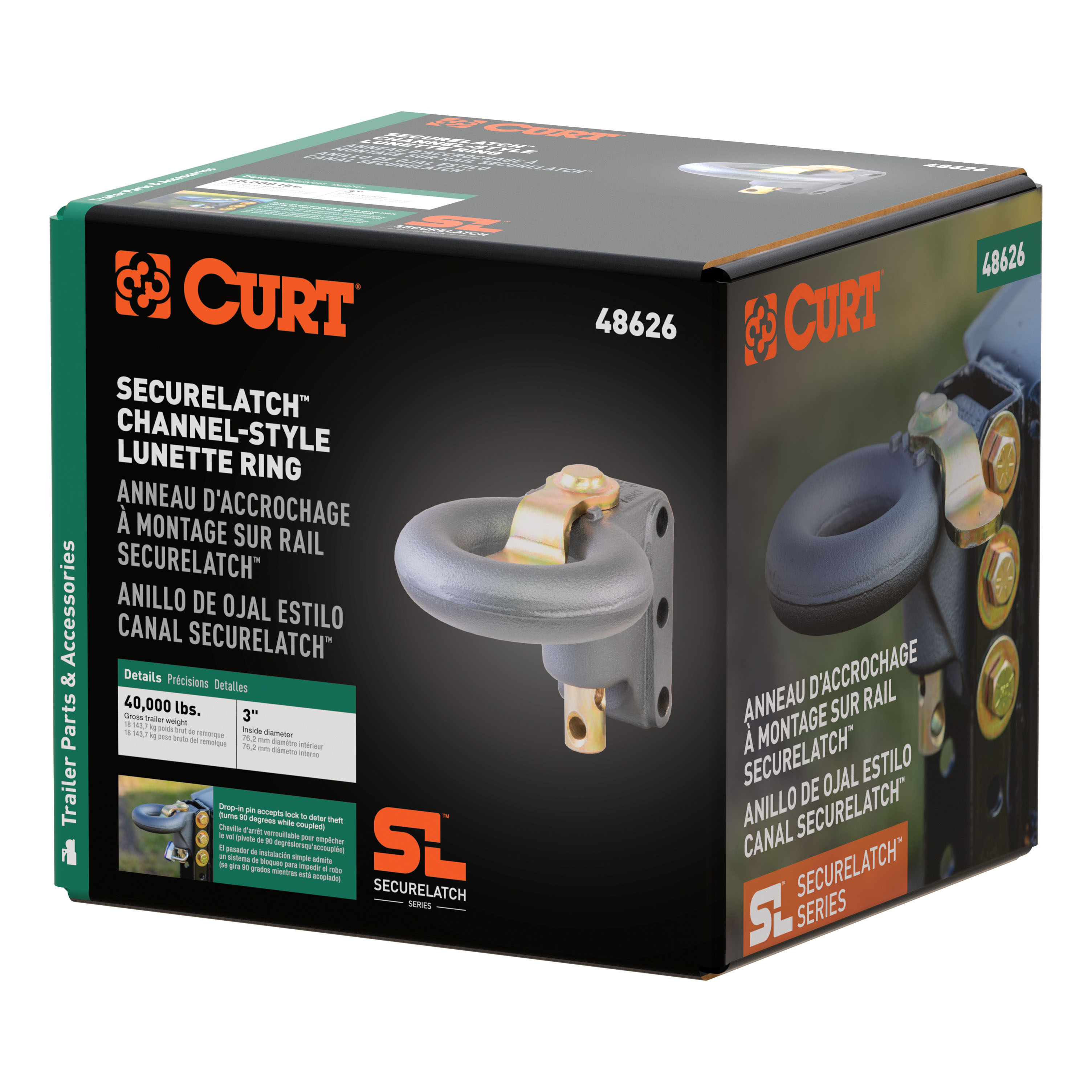 CURT SecureLatch Channel-Style Lunette Ring (40,000 lbs., 3" ID) Trailer Hitch Pintle Hook Mount thumbnail 6