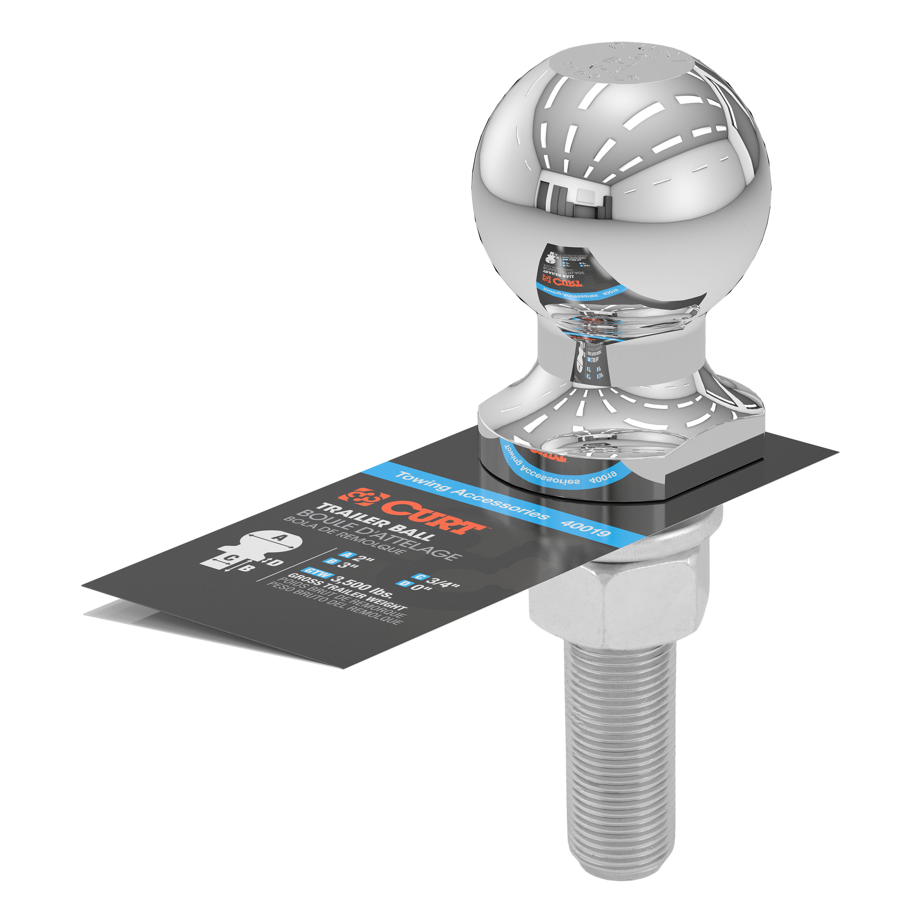 CURT 2" Trailer Ball (3/4" x 3" Shank, 3,500 lbs., Chrome) Trailer Hitch Ball thumbnail 2