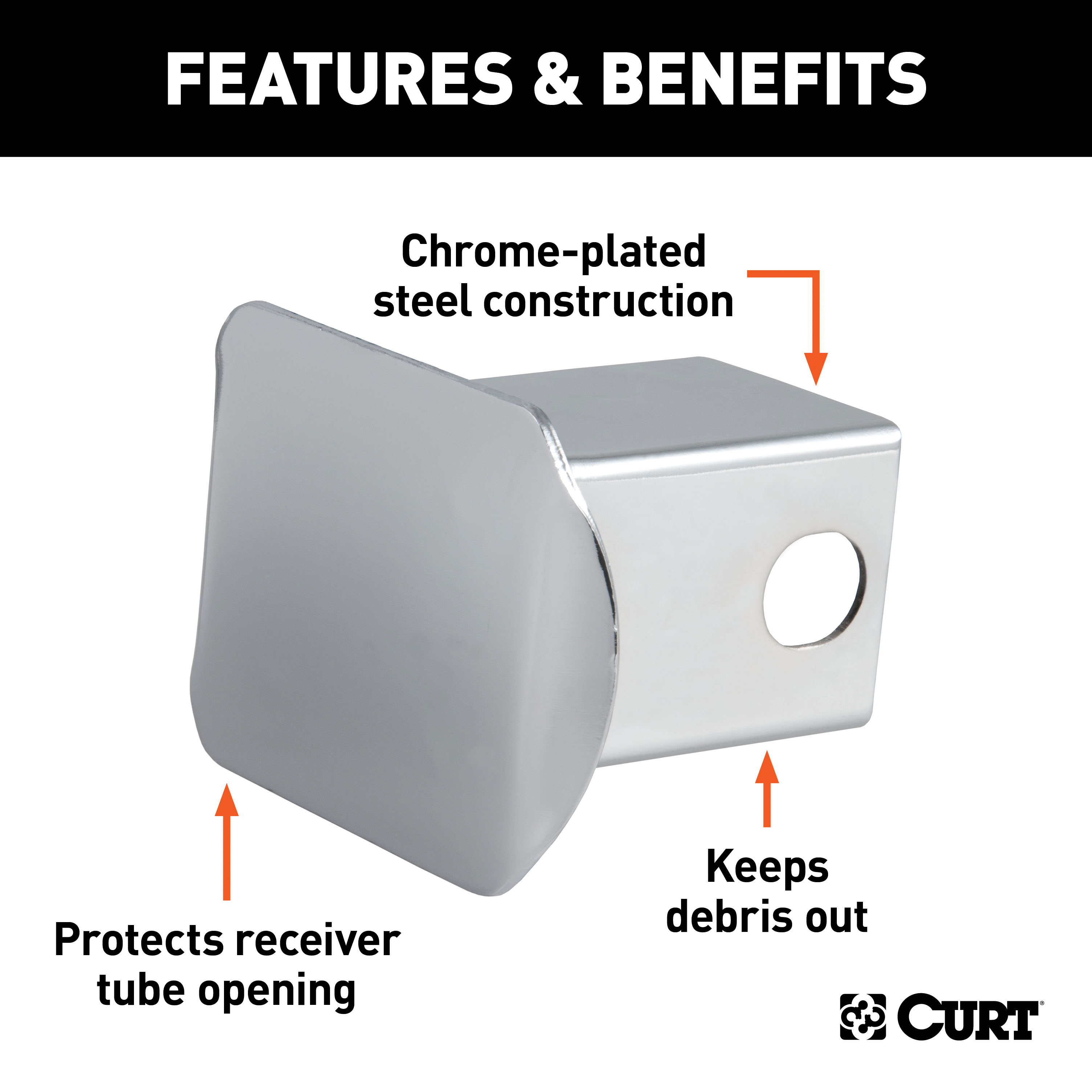 CURT 2" Chrome Steel Hitch Tube Cover (Packaged) Trailer Hitch Cover thumbnail 3