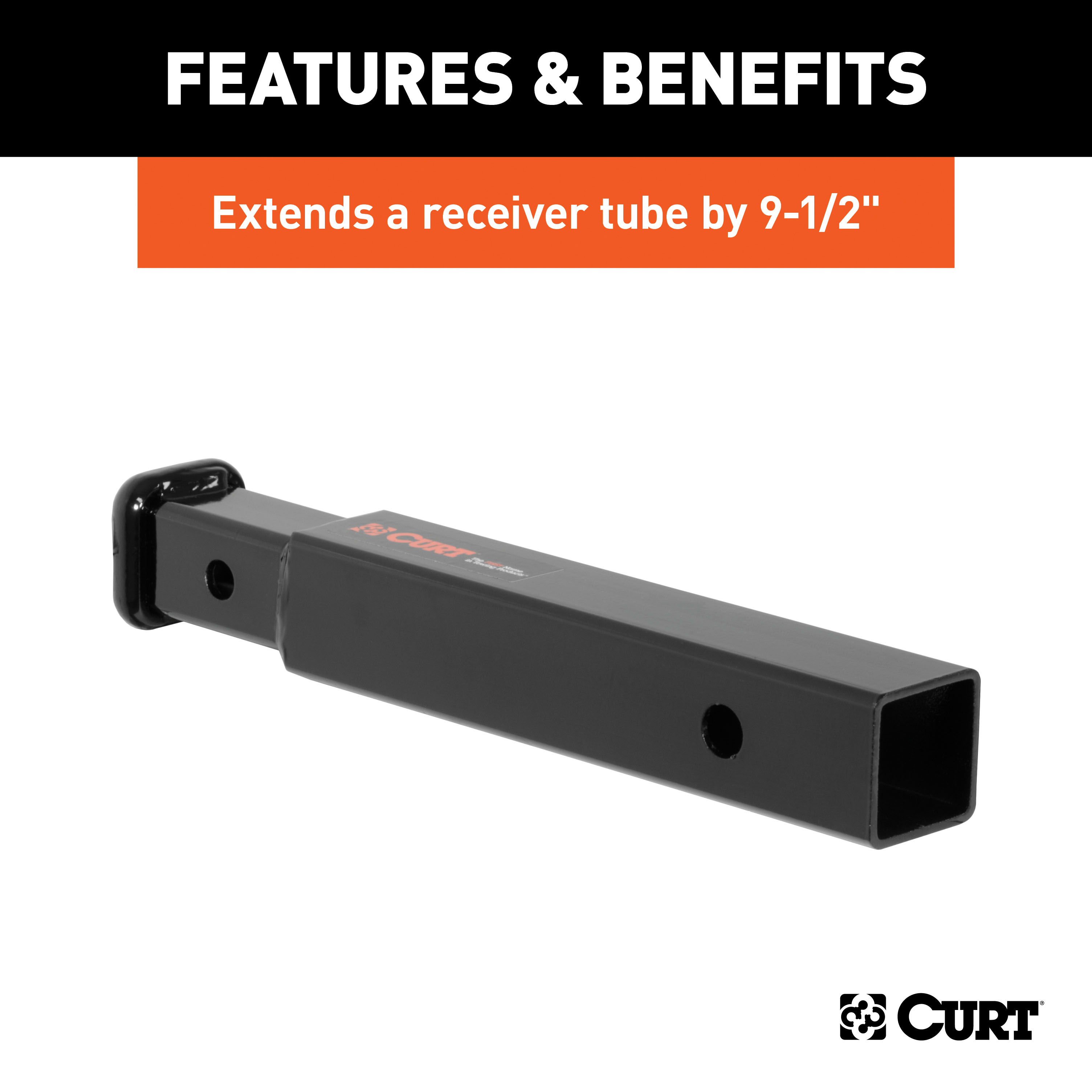 CURT Receiver Tube Adapter (2" to 1-1/4" Shank, 3,500 lbs. GTW, 9-1/2" Length) Trailer Hitch Receiver Tube Adapter thumbnail 2