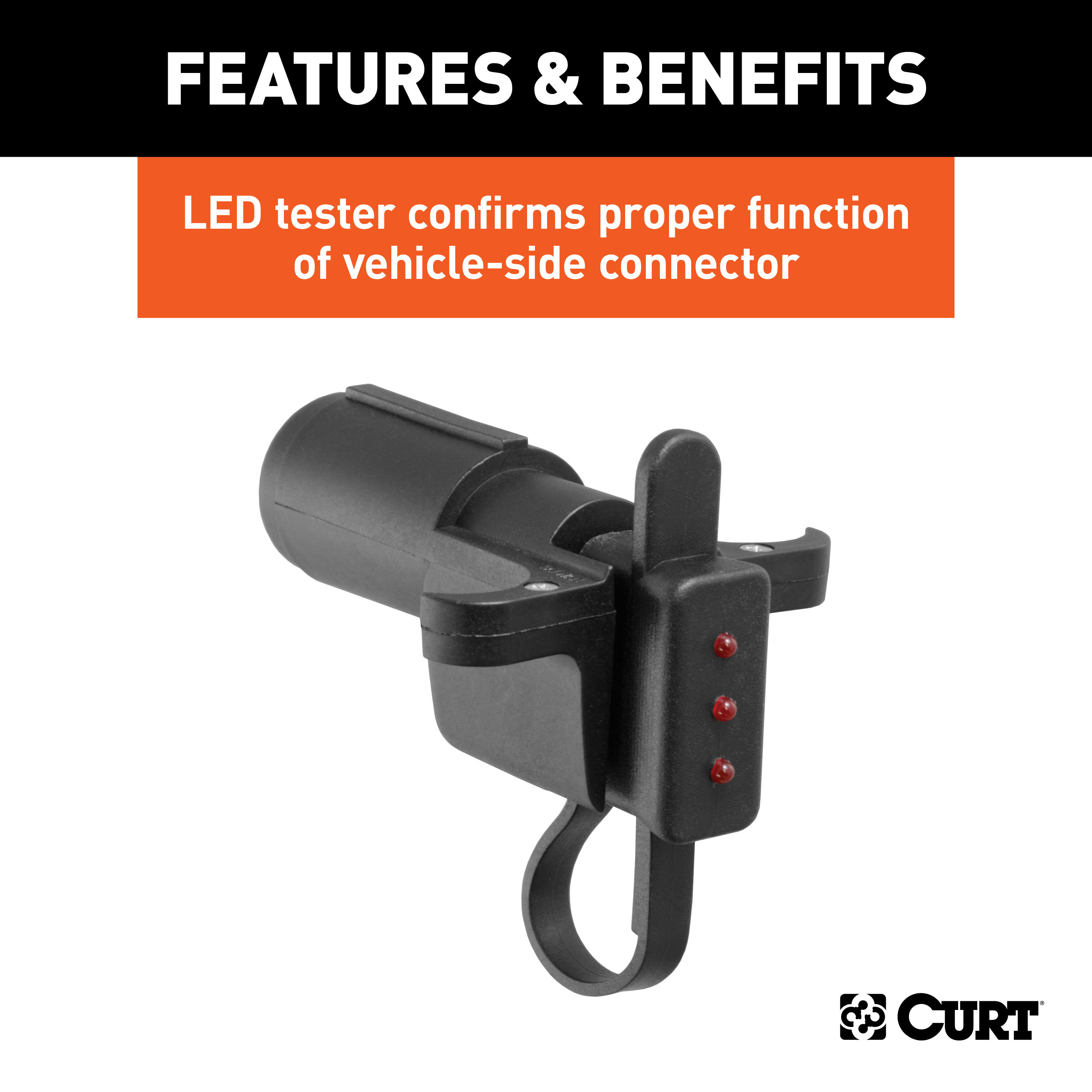 CURT Electrical Adapter with Tester (6-Way Round Vehicle to 4-Way Flat Trailer) Trailer Wiring Adapter Connector thumbnail 3