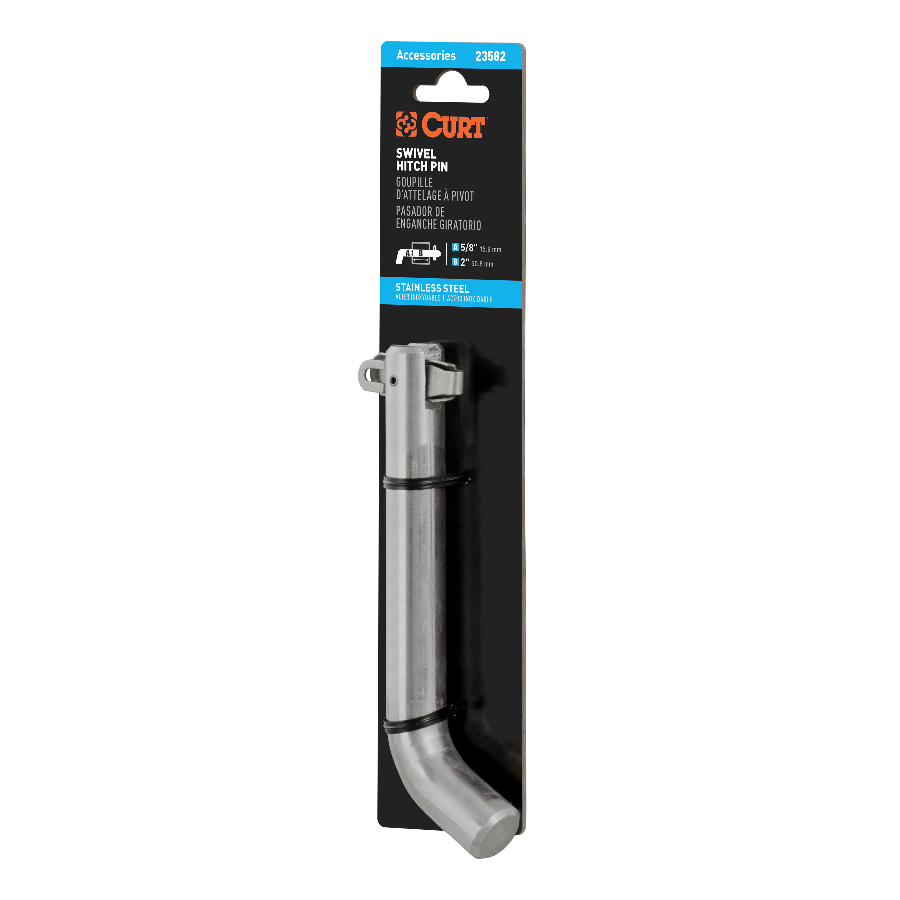 CURT 5/8" Swivel Hitch Pin (2" Receiver, Stainless, Packaged) Trailer Hitch Pin thumbnail 7