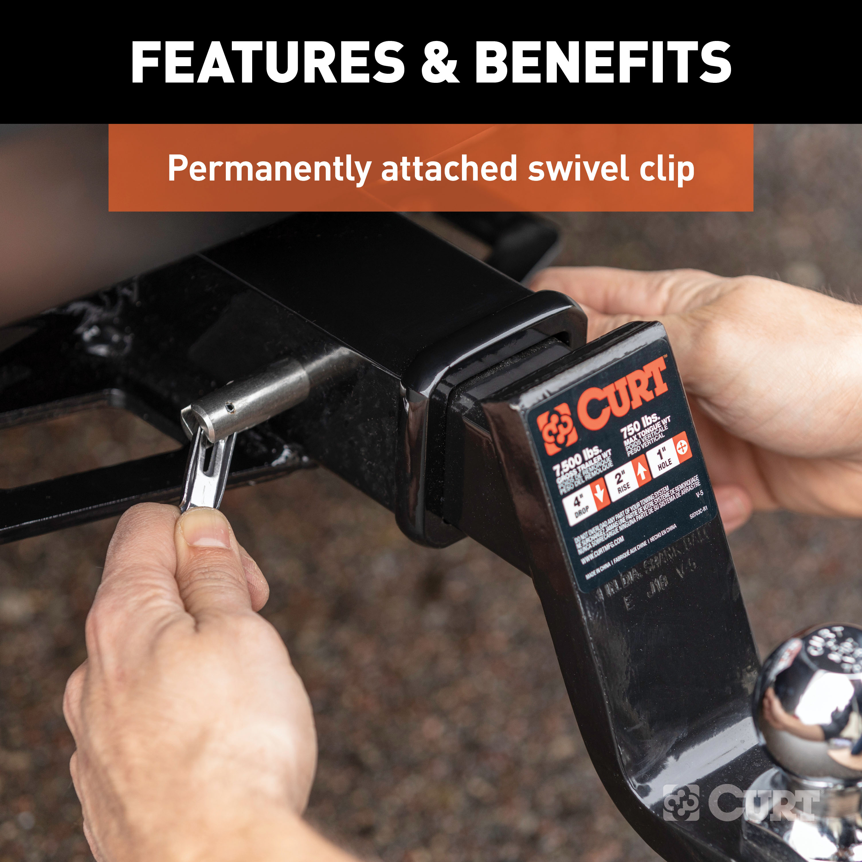 CURT 5/8" Swivel Hitch Pin (2" Receiver, Stainless, Packaged) Trailer Hitch Pin thumbnail 2
