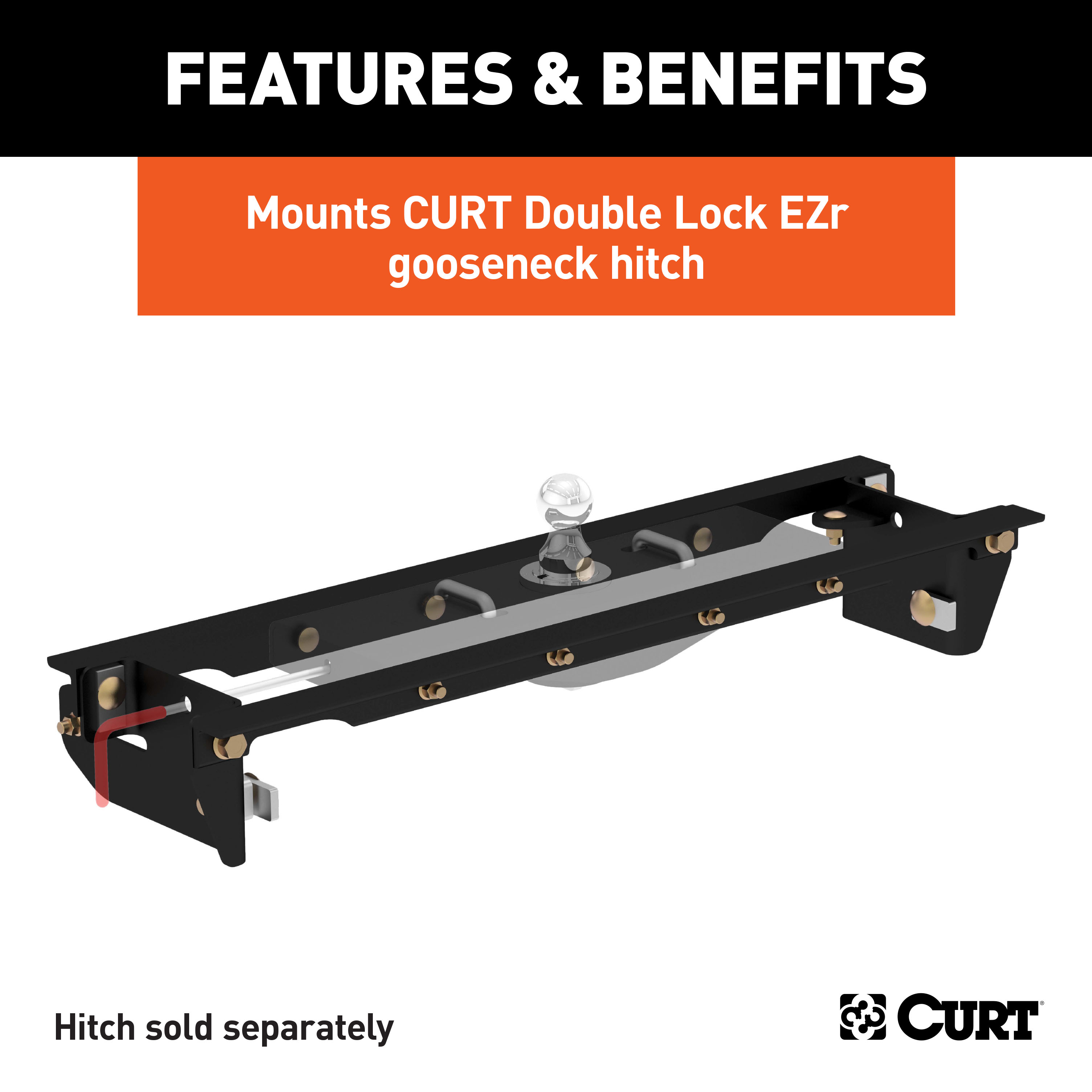 CURT Double Lock EZr Gooseneck Installation Brackets, Select Ford F-250, F-350 Gooseneck Trailer Hitch Mount Kit thumbnail 1
