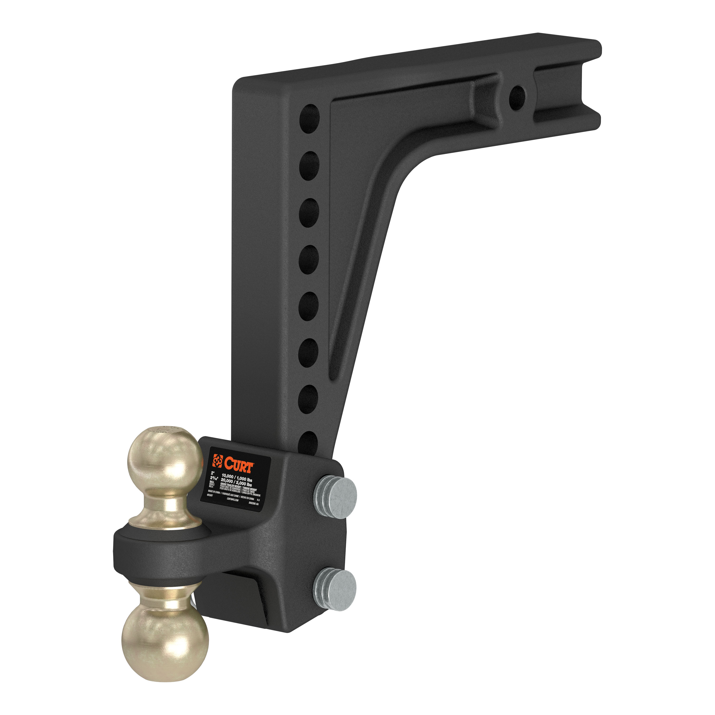 CURT HD Deep-Drop Adjustable Hitch Ball Mount with Dual Ball, 2-1/2" Shank, 20K Trailer Hitch Ball Mount thumbnail 0
