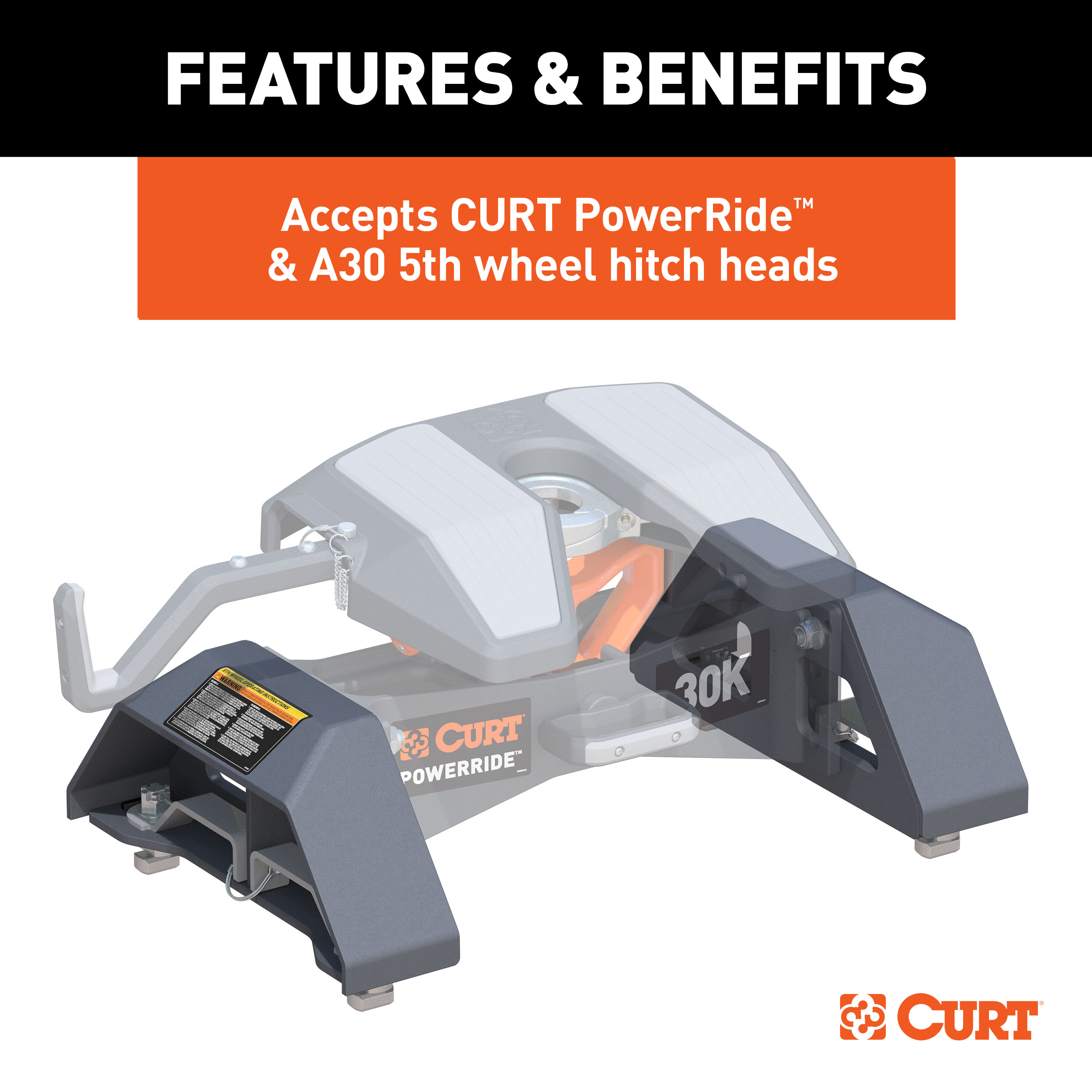 CURT Puck 5th Wheel Legs, Select Silverado, Sierra HD, 8' Bed, 30K, Teridium Grey Fifth Wheel Trailer Hitch Mount Leg thumbnail 2