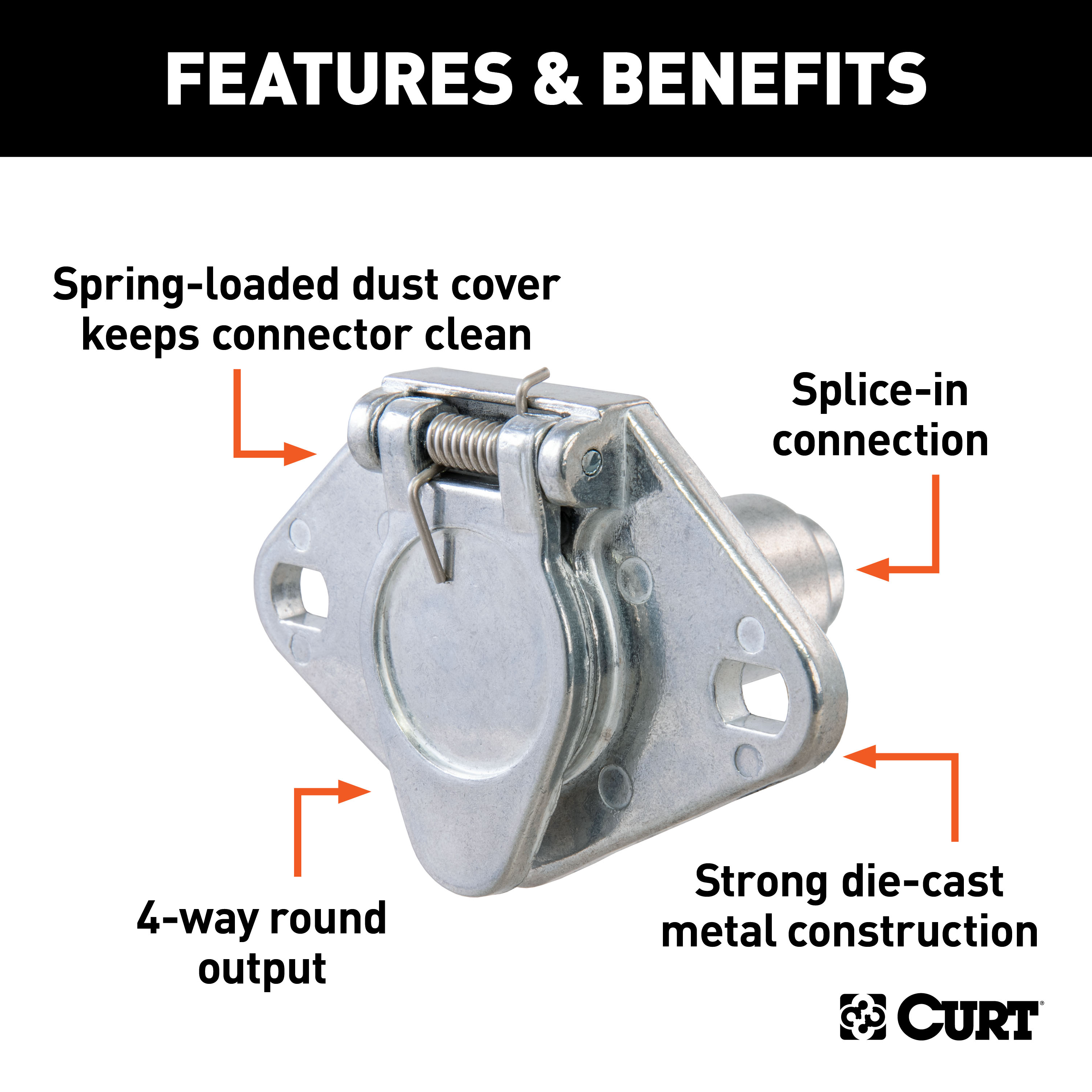 CURT 4-Way Round Connector Socket (Vehicle Side, Packaged) Trailer Connector Kit thumbnail 1