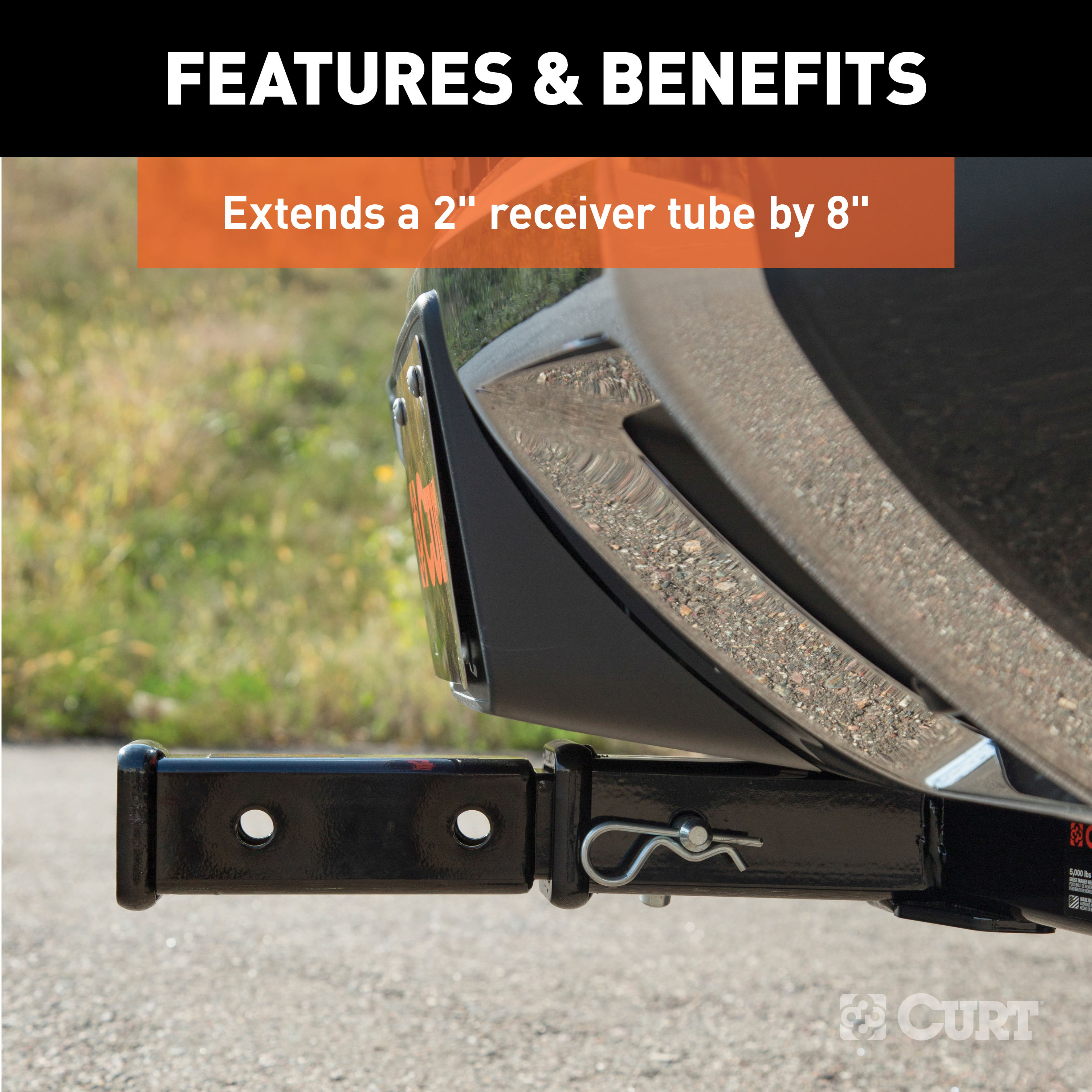 CURT 8" Receiver Tube Extender (2" Hollow Shank, 3,500 lbs.) Trailer Hitch Adapter thumbnail 2