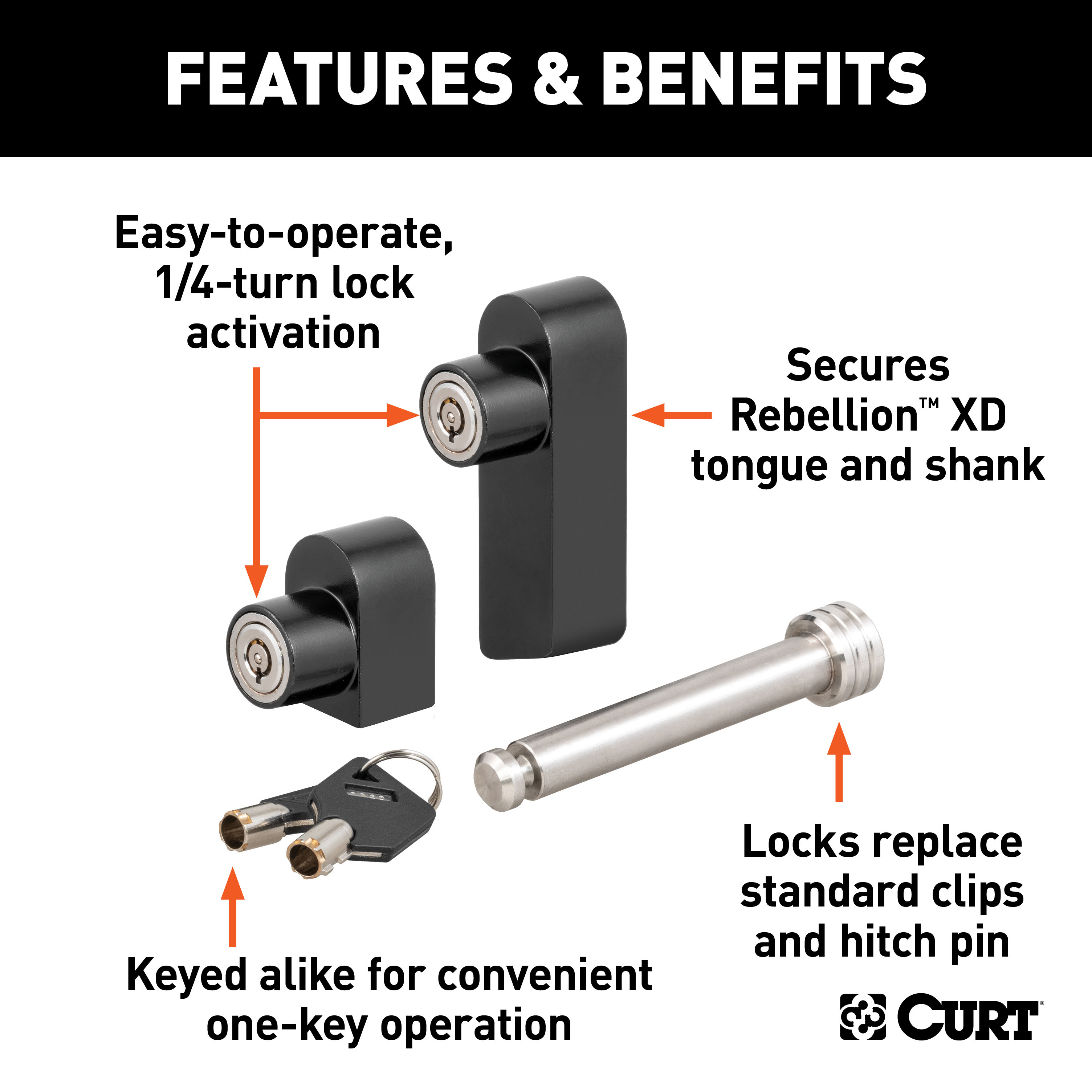CURT Rebellion XD Tongue and Hitch Lock Set Trailer Hitch Lock thumbnail 1