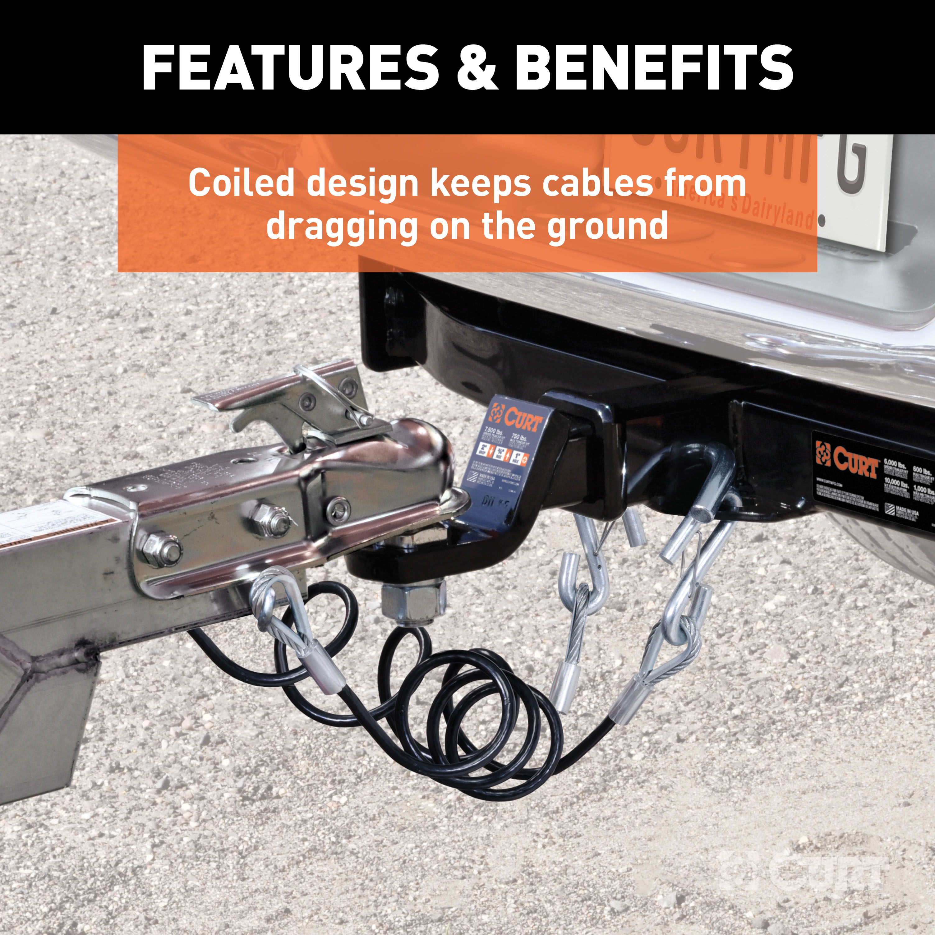 CURT 43-7/8" Safety Cables with 2 Snap Hooks (3,500 lbs, Vinyl-Coated, 2-Pack) Trailer Hitch thumbnail 2