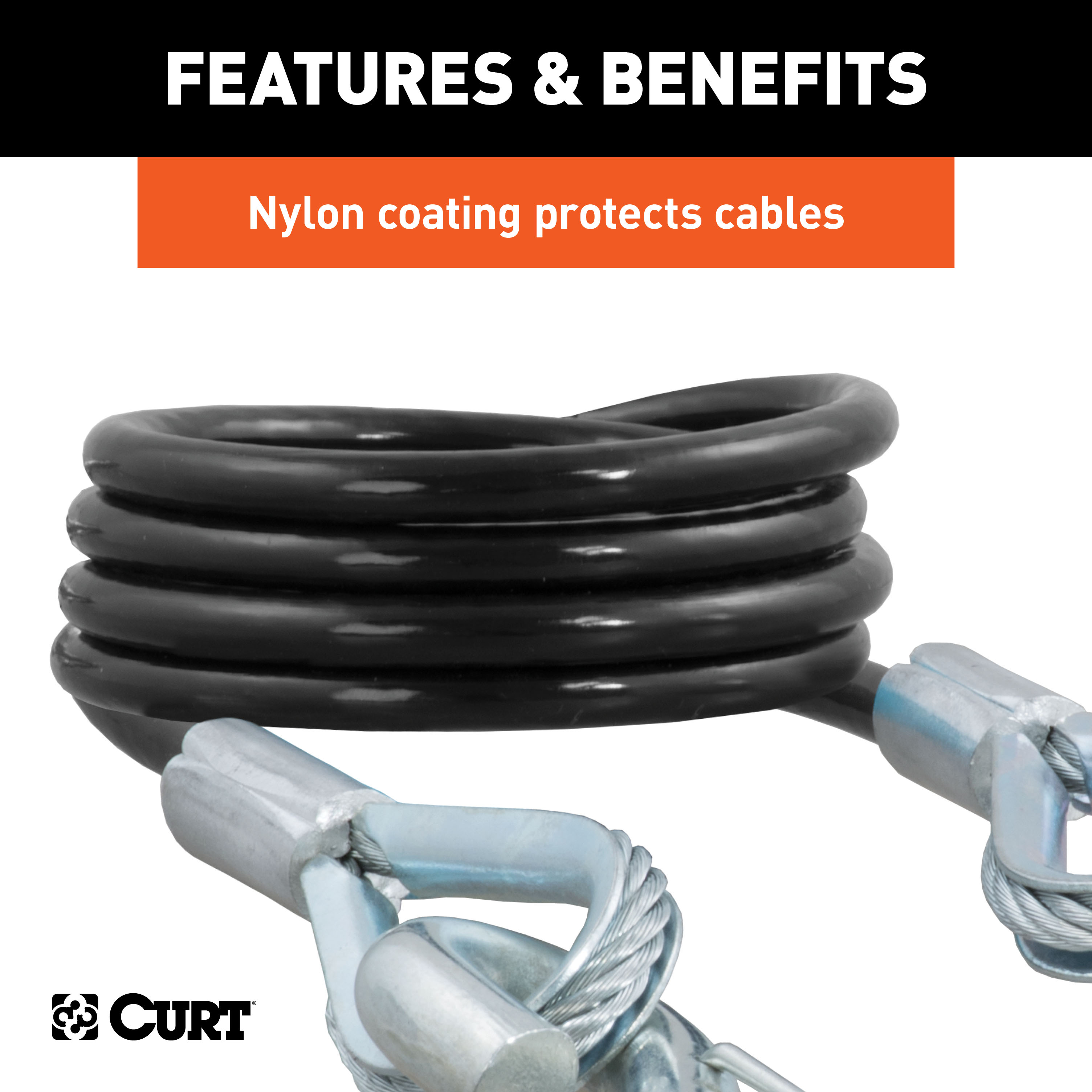 CURT 43-7/8" Safety Cables with 2 Snap Hooks (3,500 lbs, Vinyl-Coated, 2-Pack) Trailer Hitch thumbnail 4