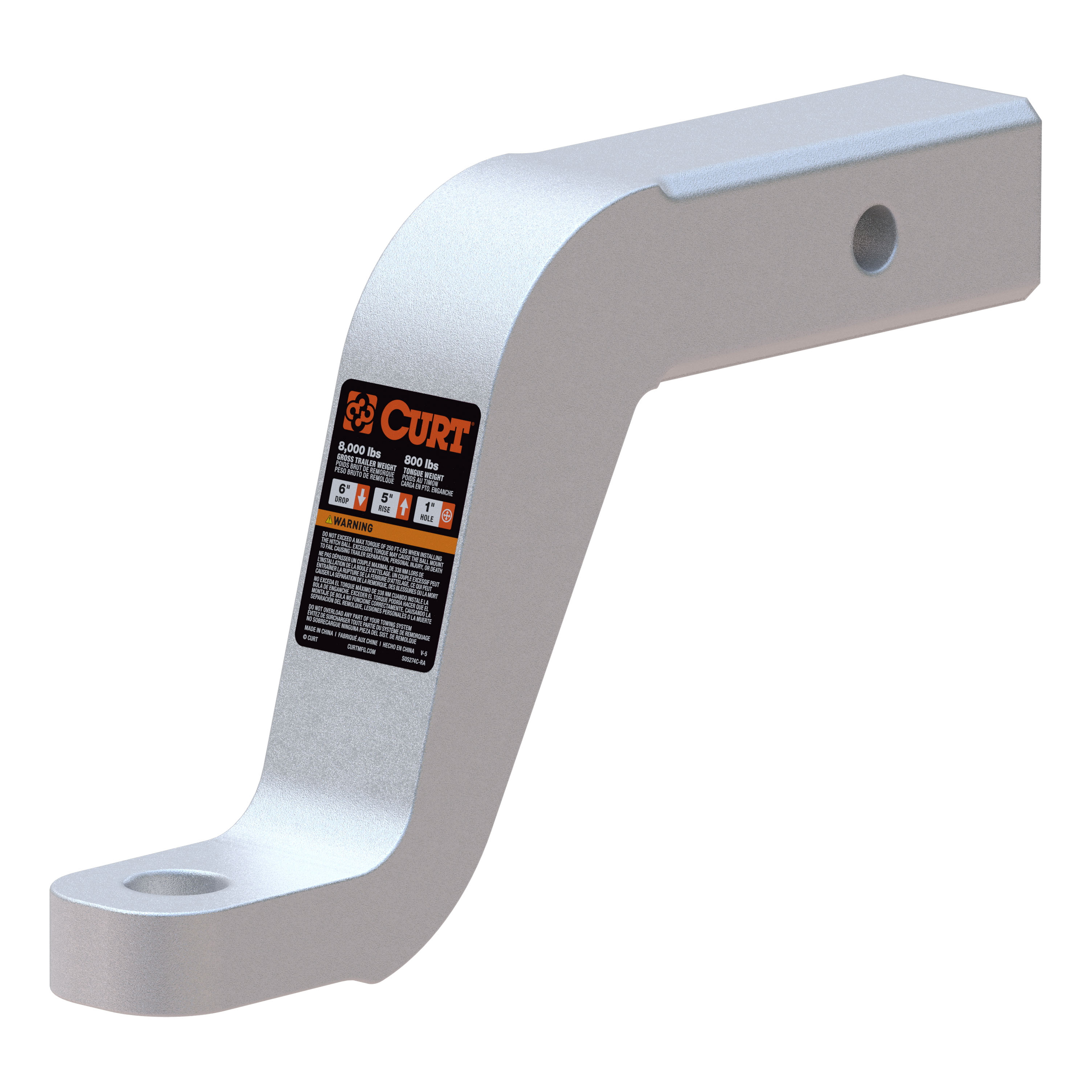 CURT Aluminum Ball Mount (2" Shank, 8,000 lbss, 6" Drop, 8-1/2" Long) Trailer Hitch Ball Mount thumbnail 0