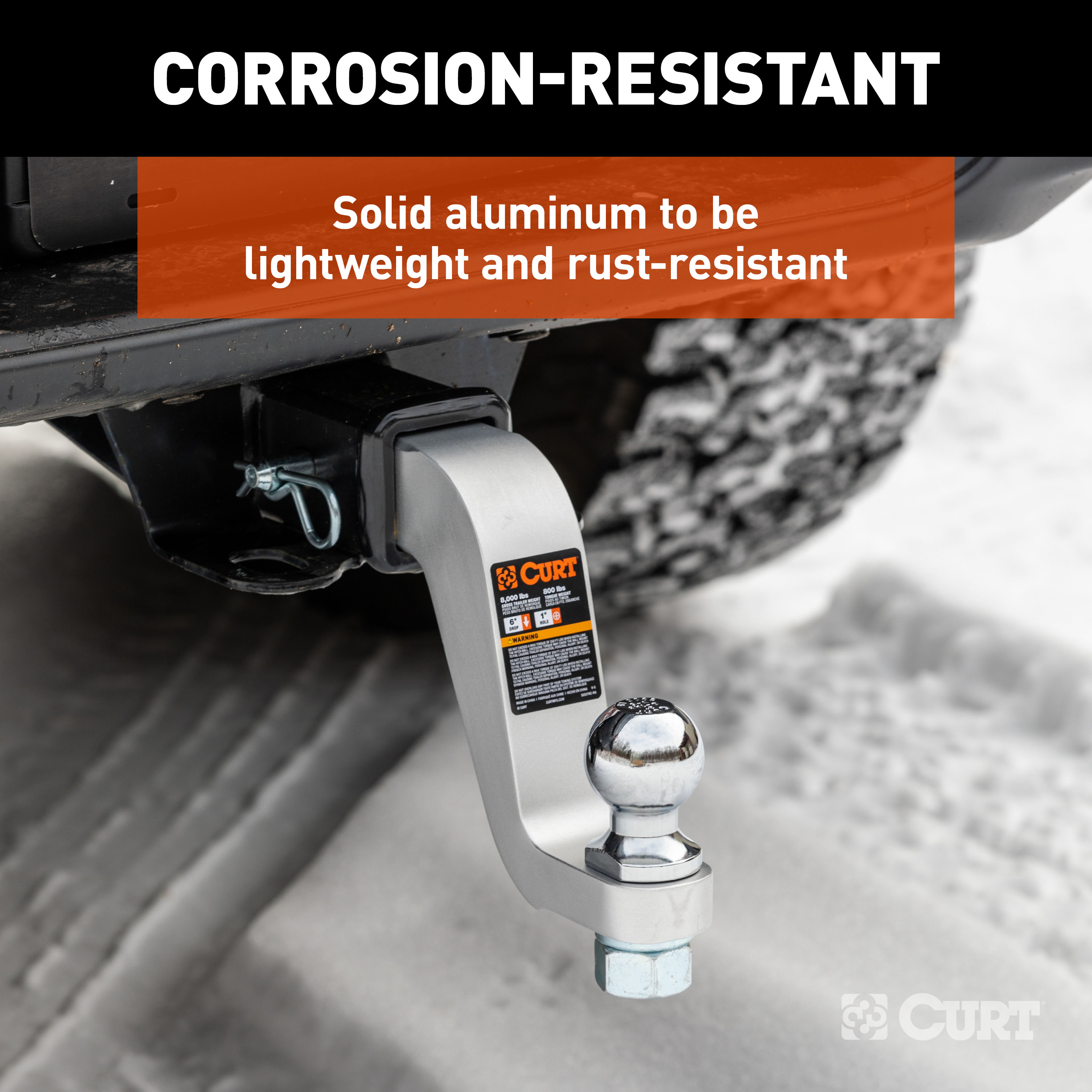 CURT Aluminum Ball Mount (2" Shank, 8,000 lbss, 6" Drop, 8-1/2" Long) Trailer Hitch Ball Mount thumbnail 2