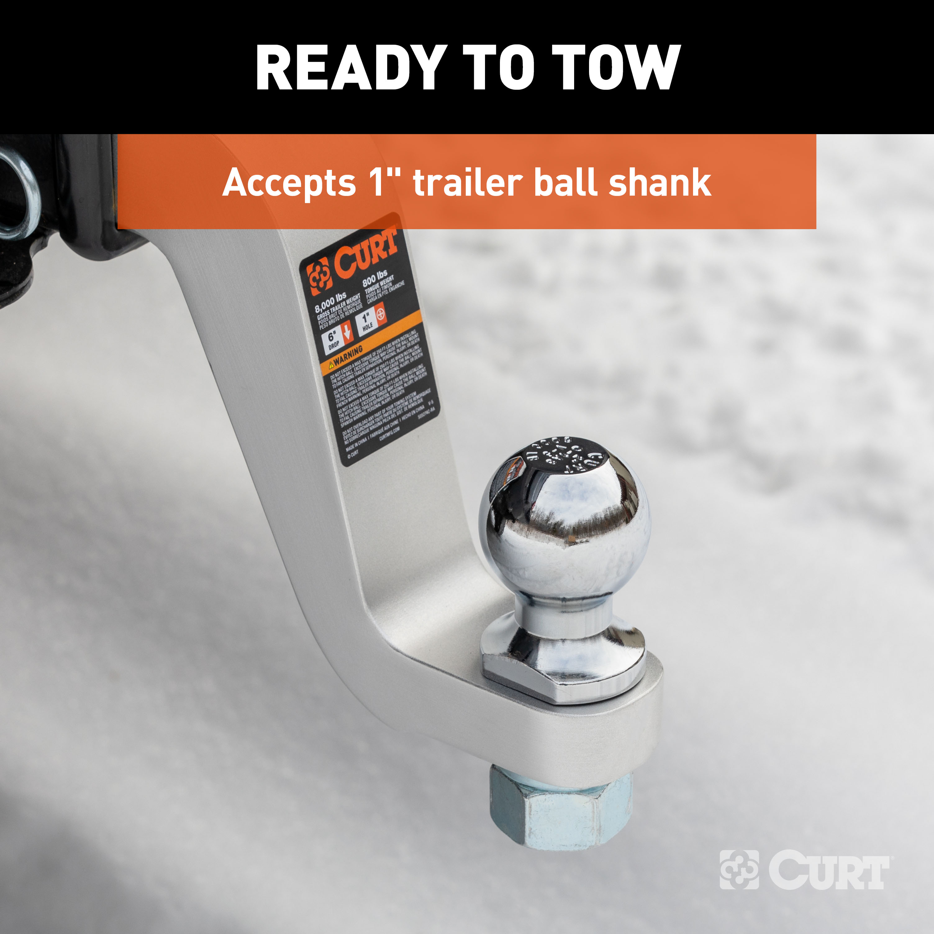 CURT Aluminum Ball Mount (2" Shank, 8,000 lbss, 6" Drop, 8-1/2" Long) Trailer Hitch Ball Mount thumbnail 4