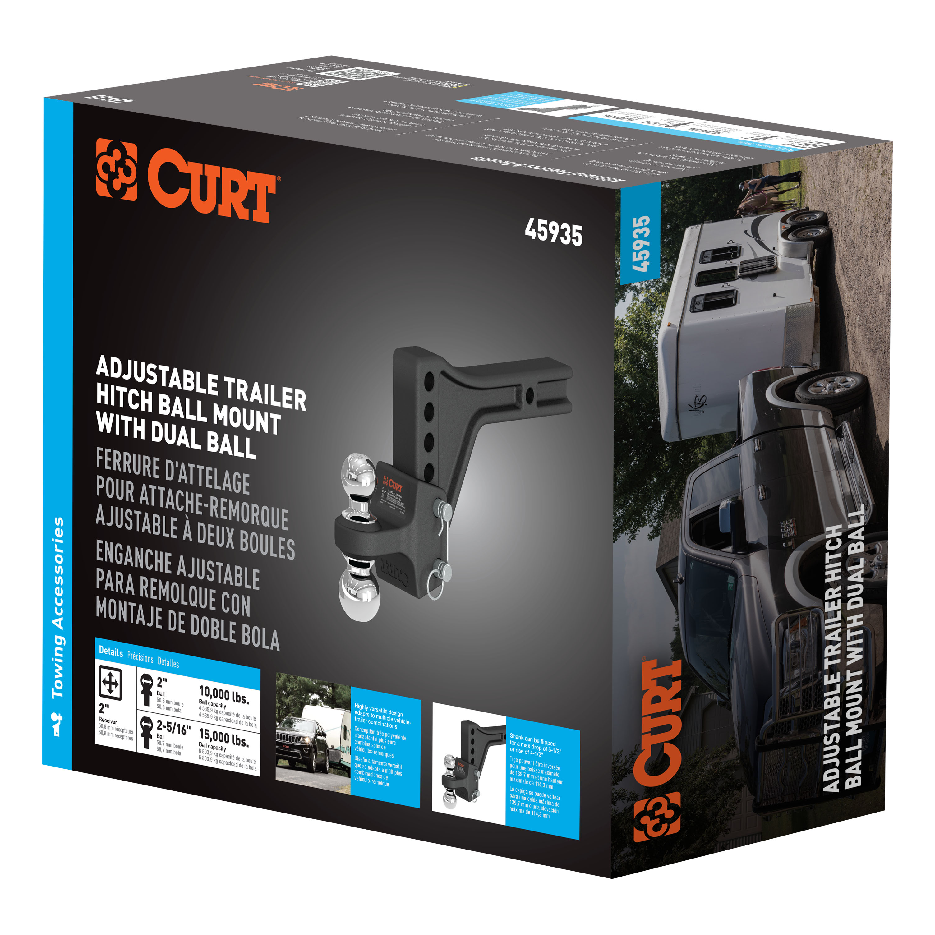 CURT Adjustable Trailer Hitch Ball Mount with Dual Ball, 2" Shank, 15K Trailer Hitch Ball Mount thumbnail 7