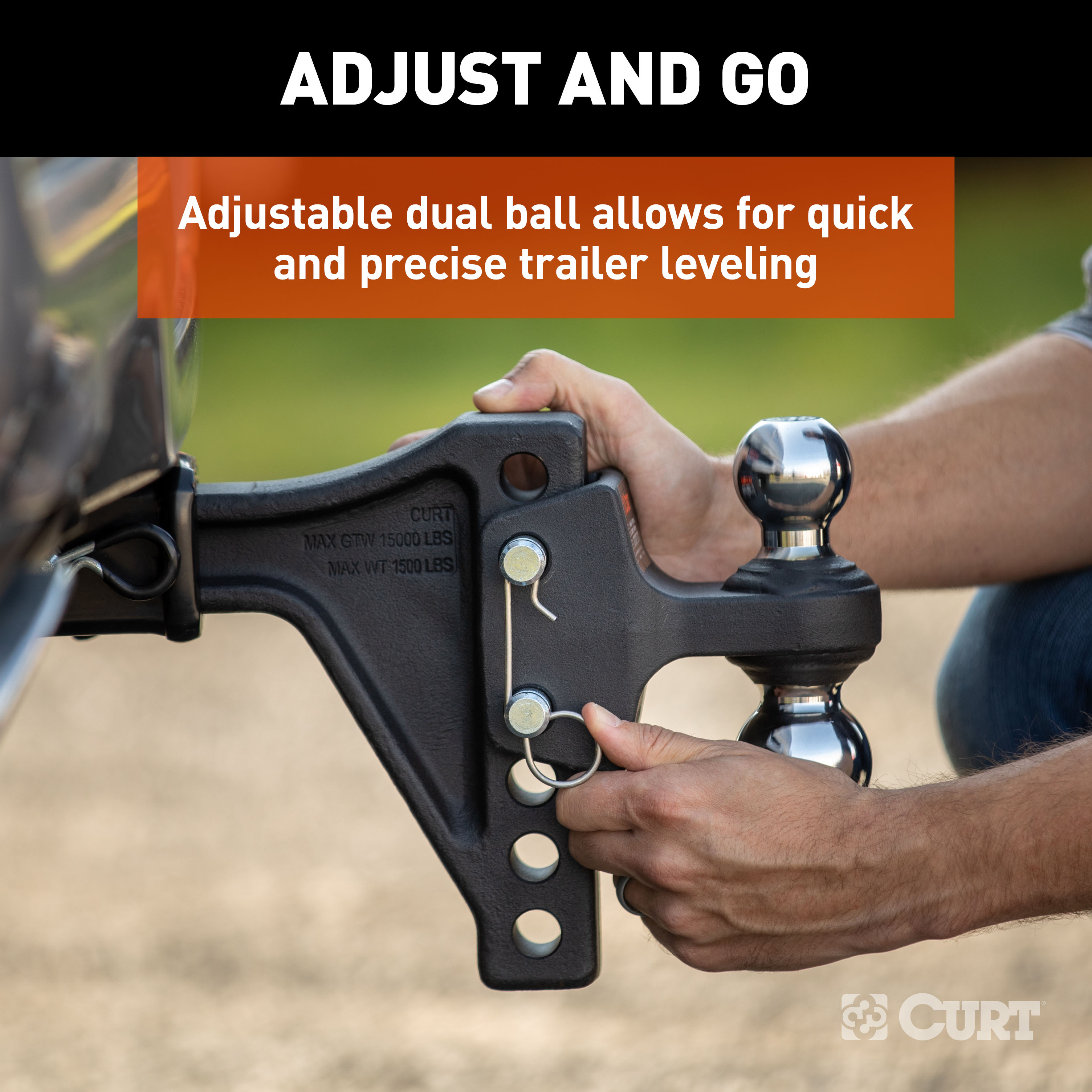 CURT Adjustable Trailer Hitch Ball Mount with Dual Ball, 2" Shank, 15K Trailer Hitch Ball Mount thumbnail 2