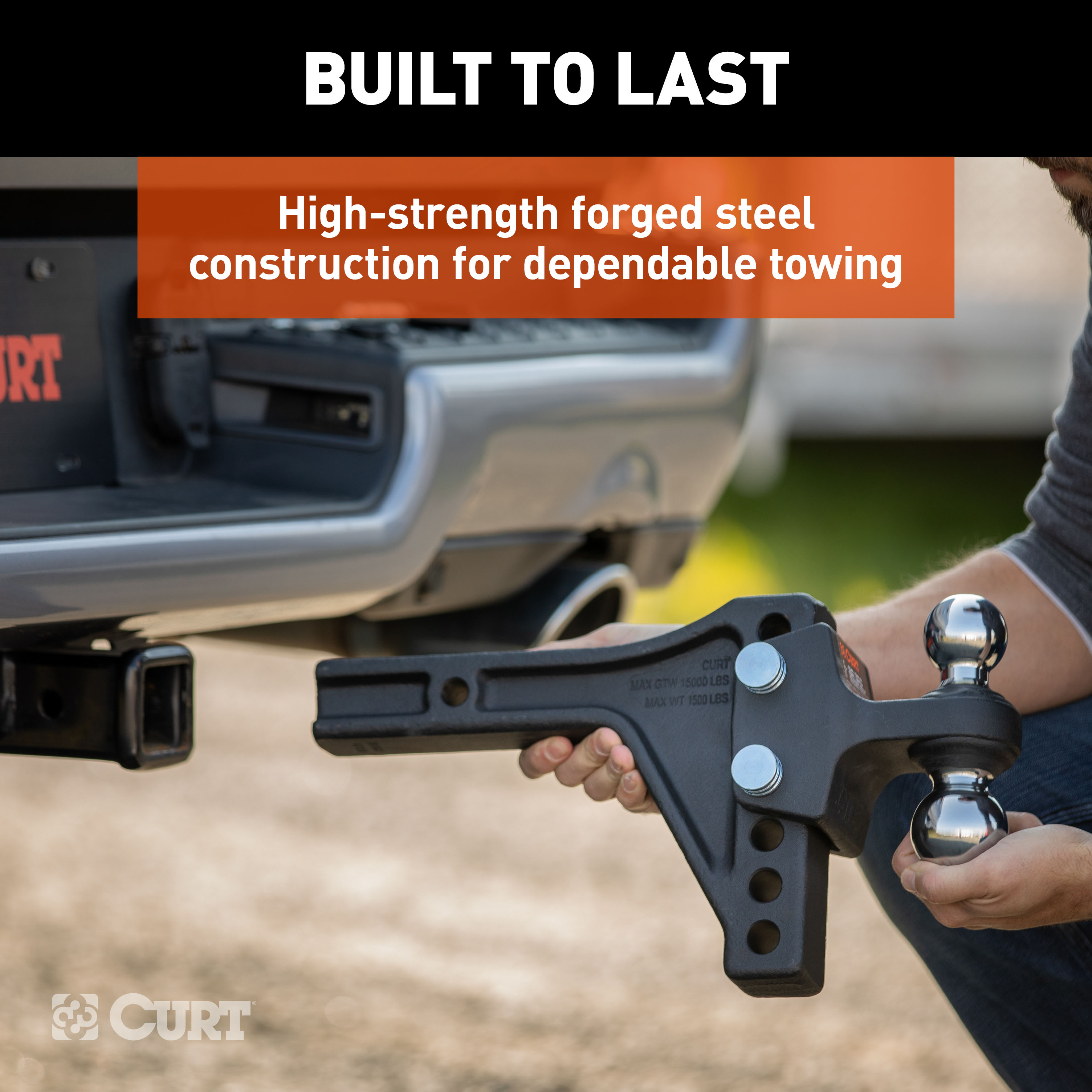 CURT Adjustable Trailer Hitch Ball Mount with Dual Ball, 2" Shank, 15K Trailer Hitch Ball Mount thumbnail 4