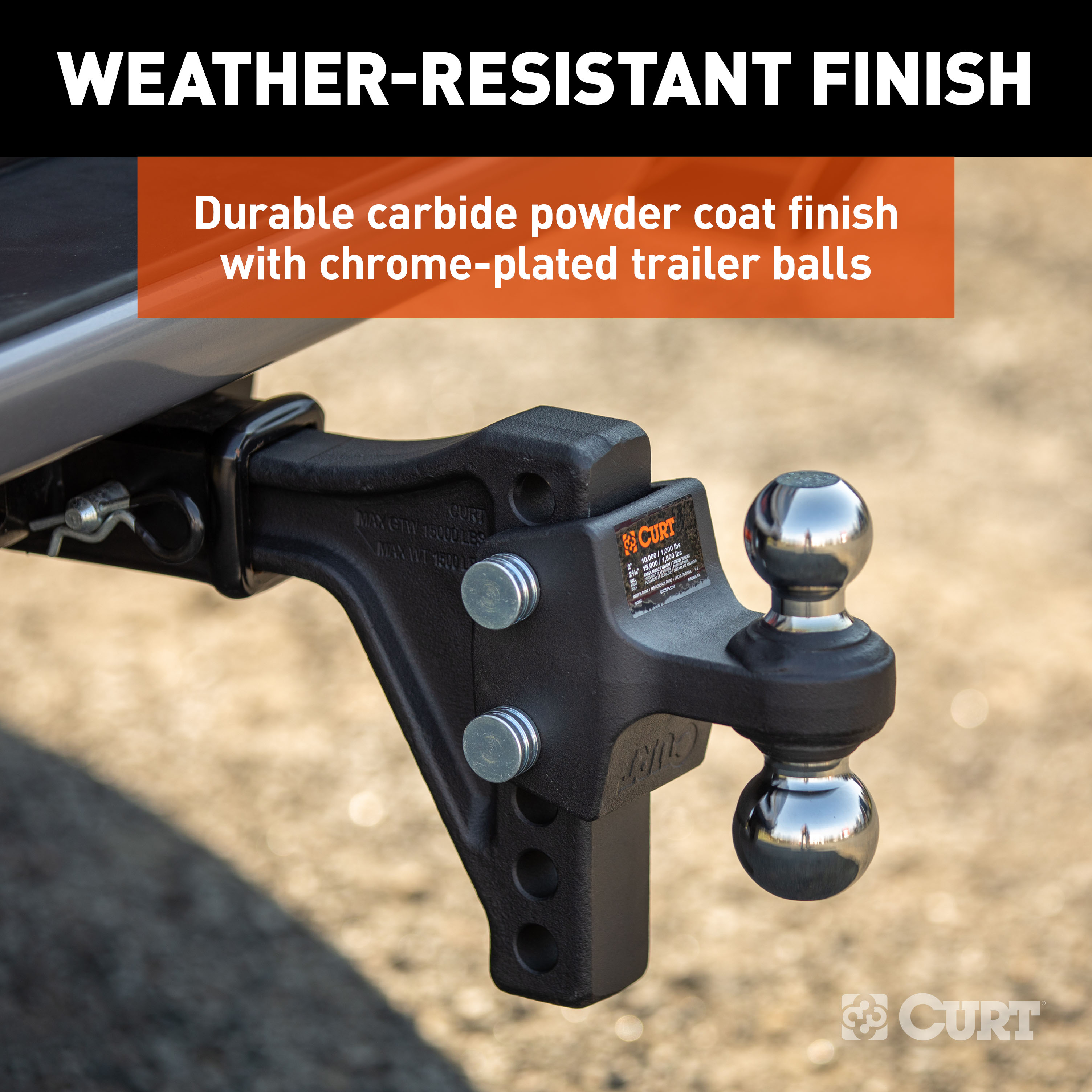 CURT Adjustable Trailer Hitch Ball Mount with Dual Ball, 2" Shank, 15K Trailer Hitch Ball Mount thumbnail 5
