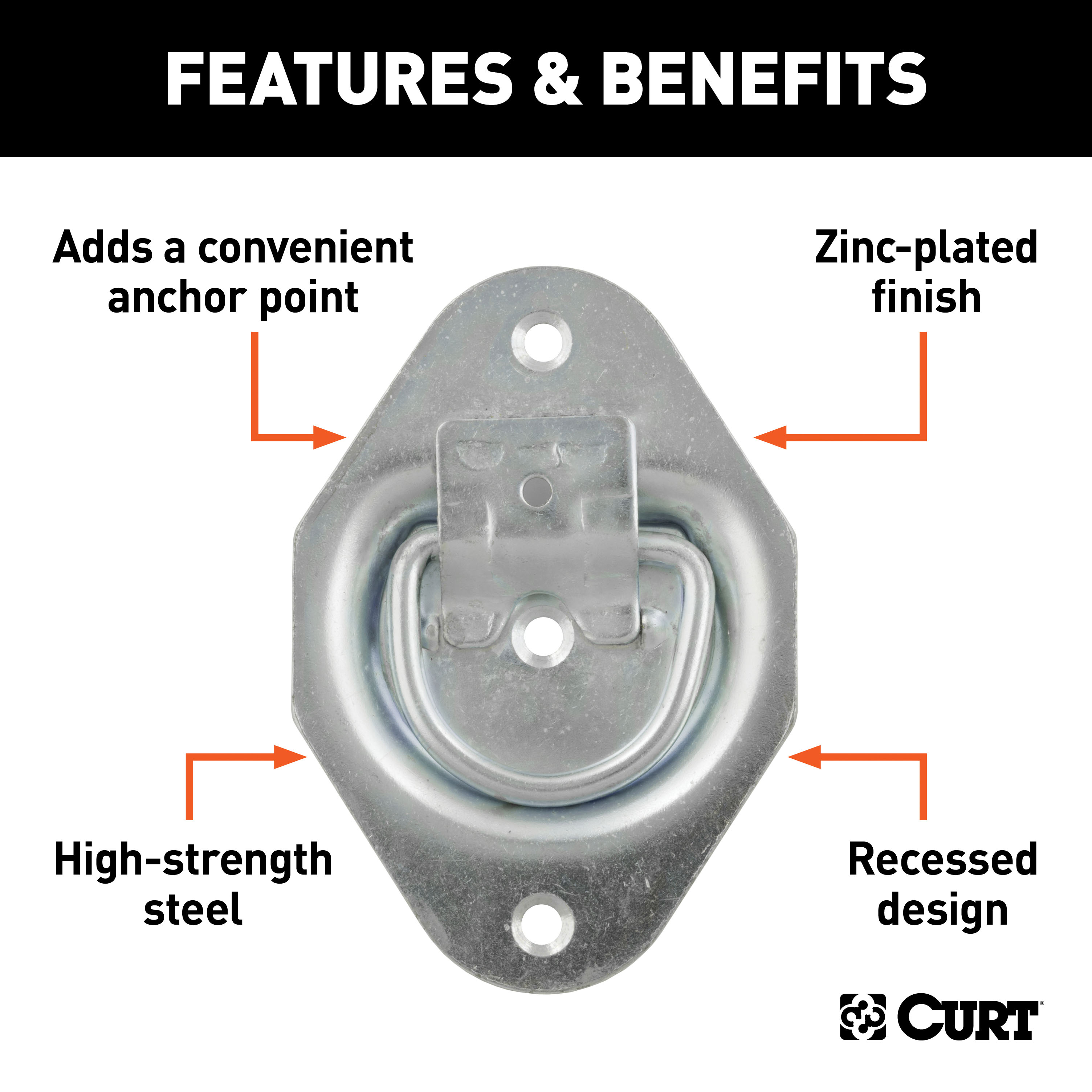 CURT 1-3/8" x 1-7/8" Recessed Tie-Down Ring (1,200 lbs, Clear Zinc) Tie Down Anchor thumbnail 3