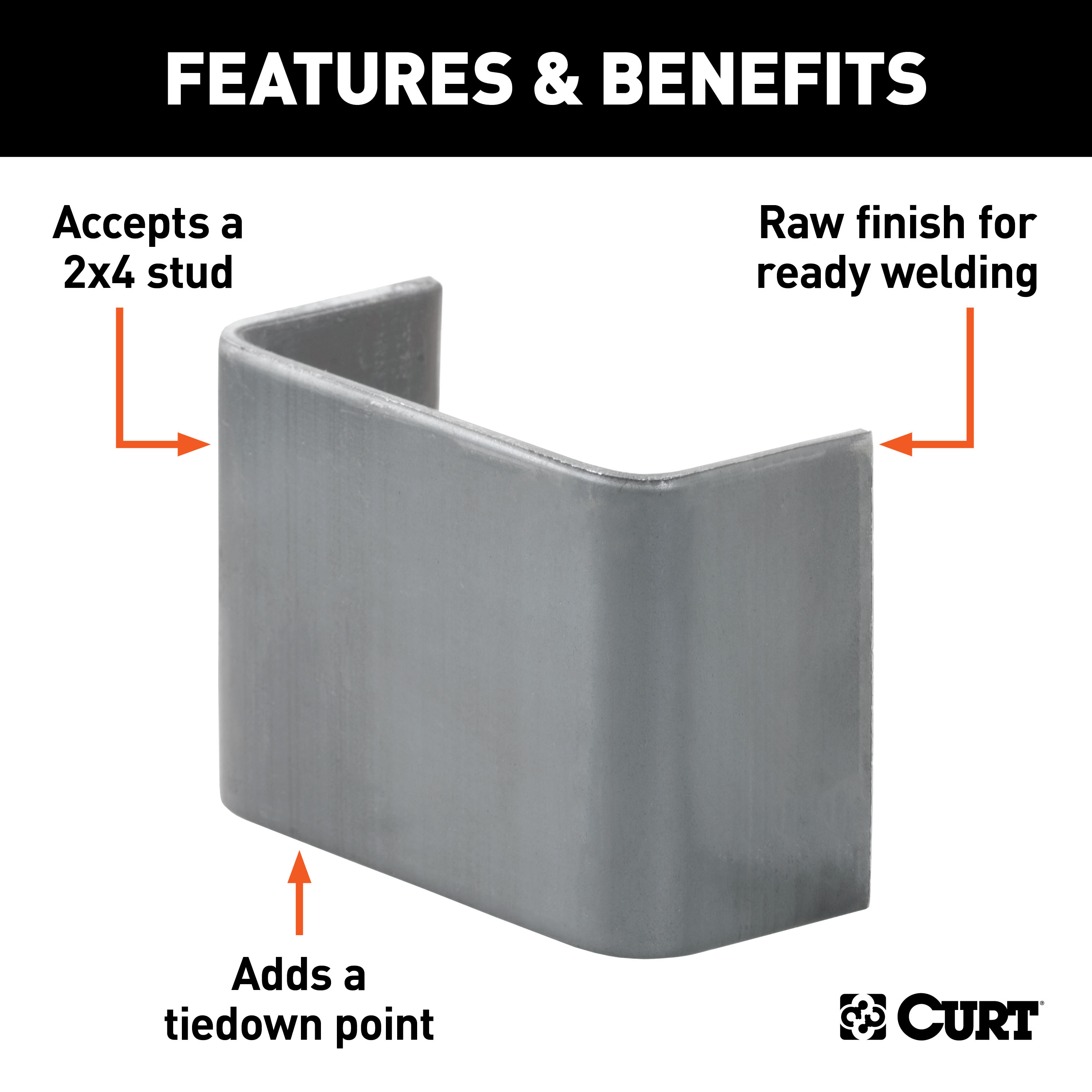 CURT Raw Steel Weld-On Stake Pocket (3-1/2" x 1-5/8" I.D.) Tie Down Anchor thumbnail 3