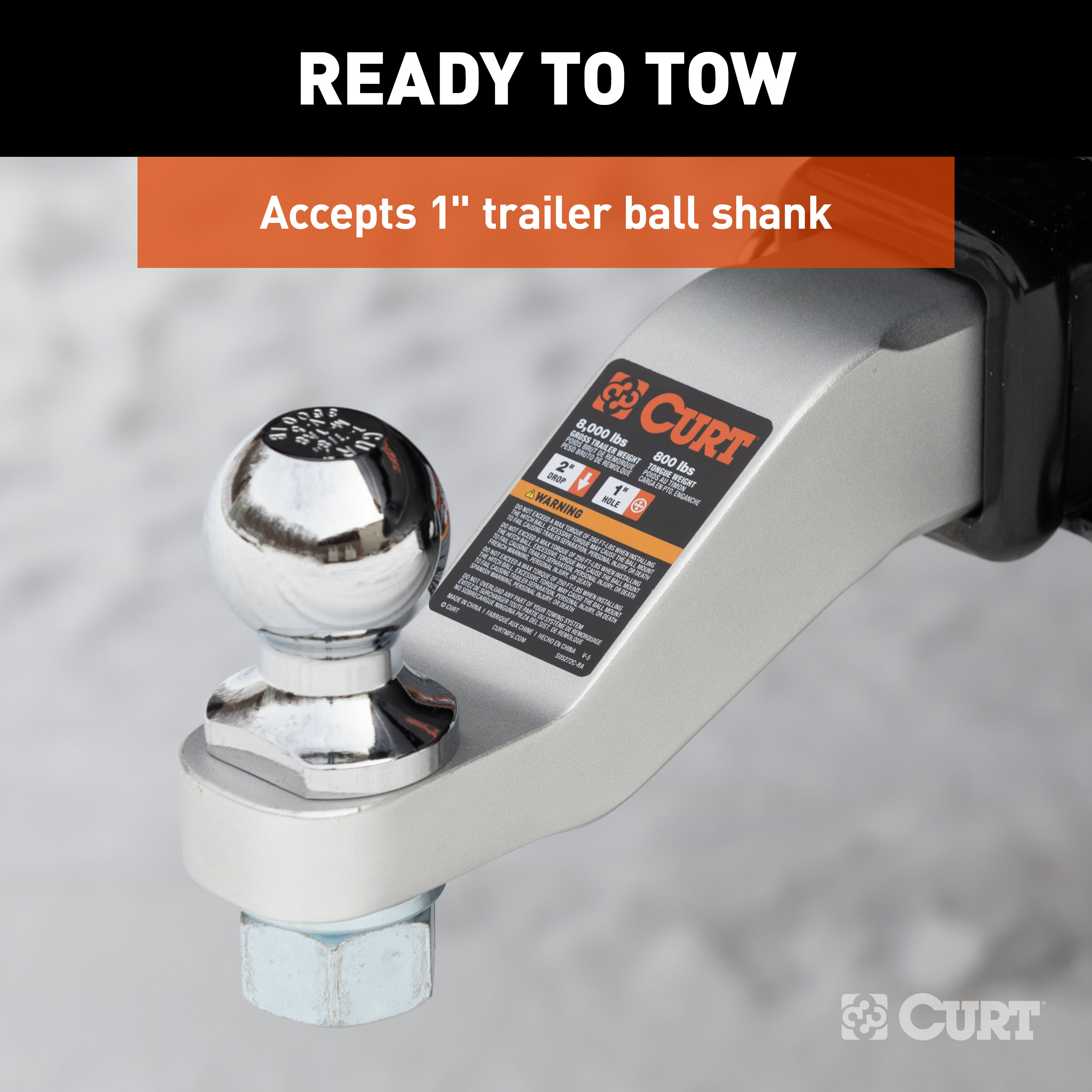 CURT Aluminum Ball Mount (2" Shank, 8,000 lbss, 2" Drop, 8-1/2" Long) Trailer Hitch Ball Mount thumbnail 4