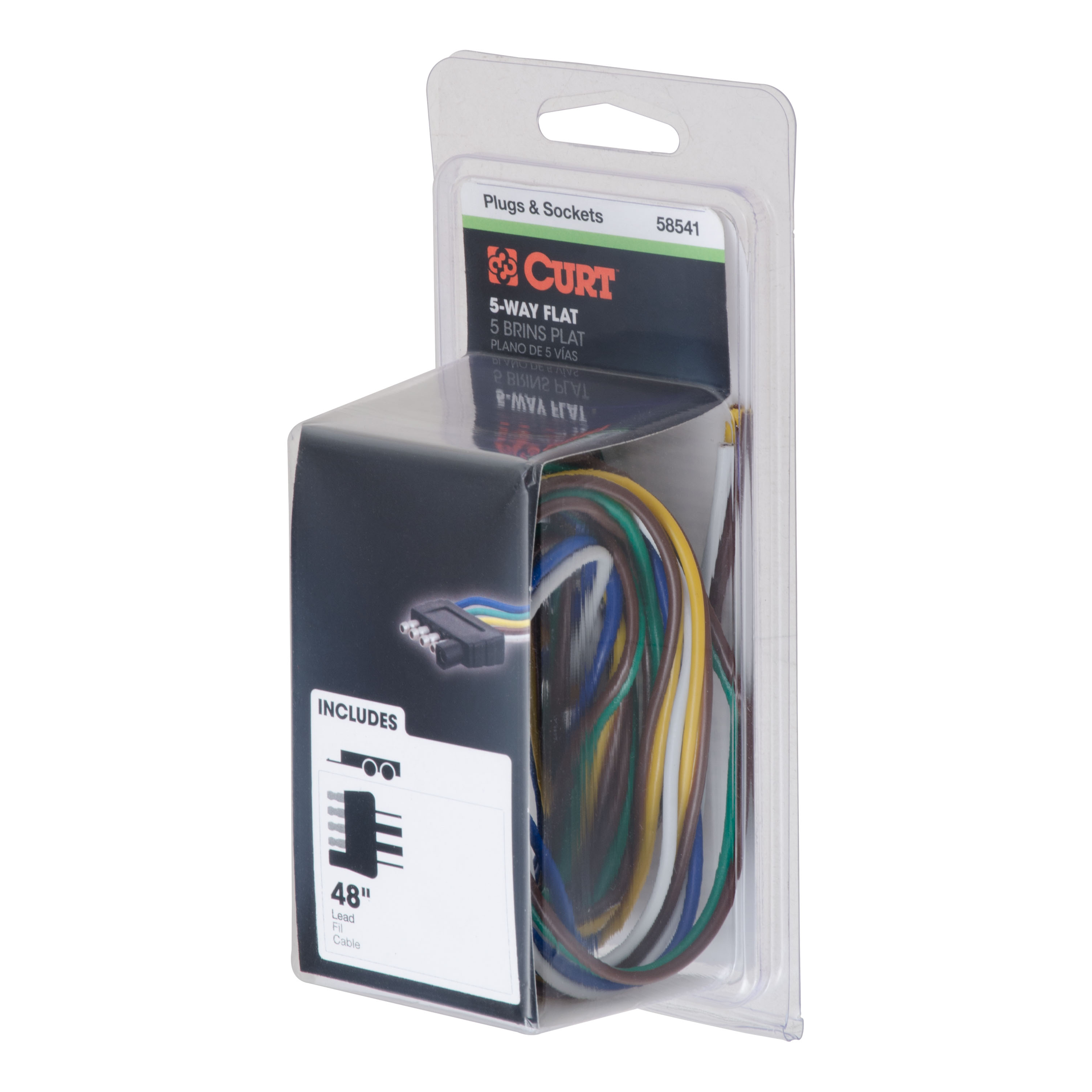 CURT 5-Way Flat Connector Plug with 48" Wires (Trailer Side, Packaged) Trailer Connector Kit thumbnail 2