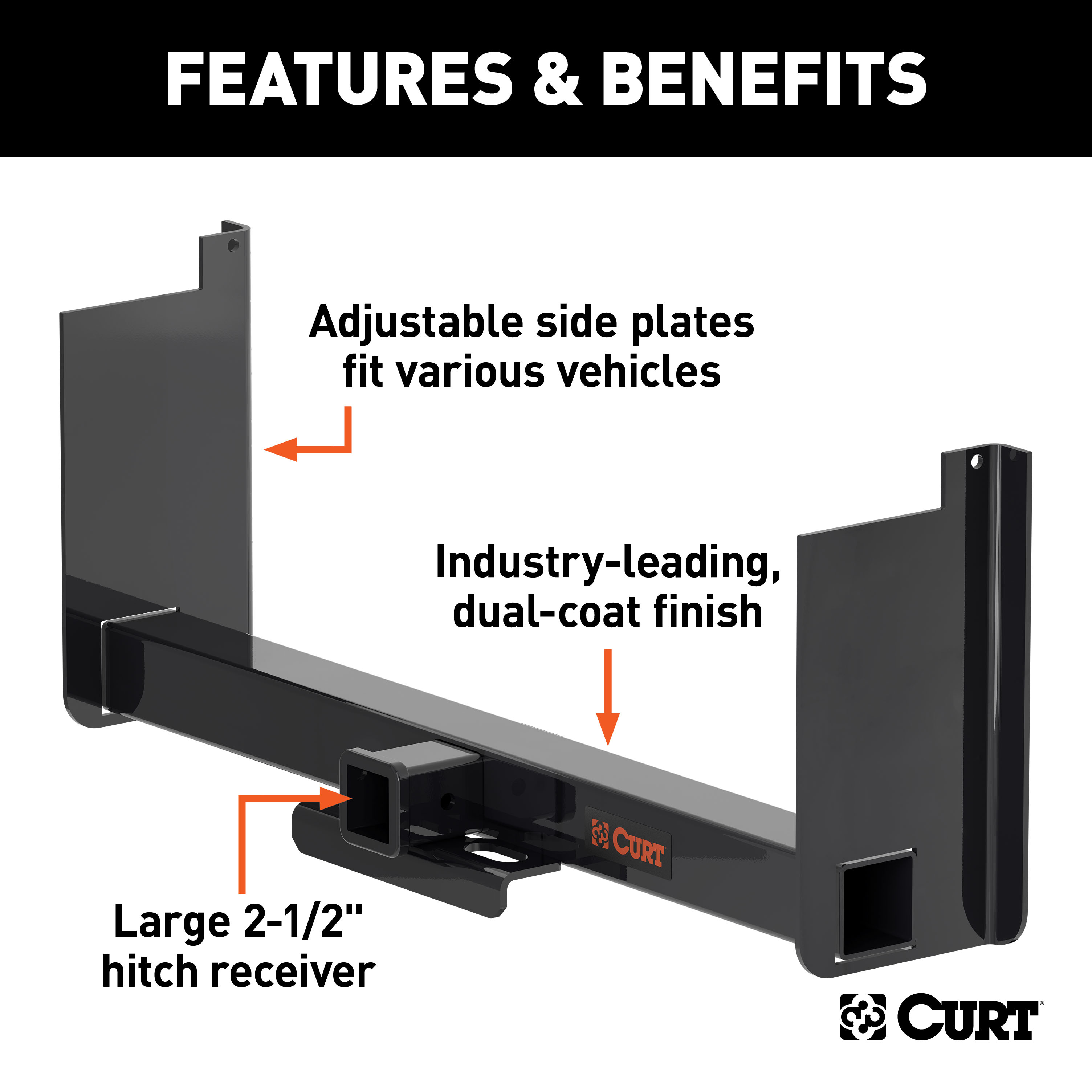 CURT Universal Weld-On Trailer Hitch, 2-1/2" Receiver (Up to 44" Frames, 18" Drop) Trailer Hitch thumbnail 2