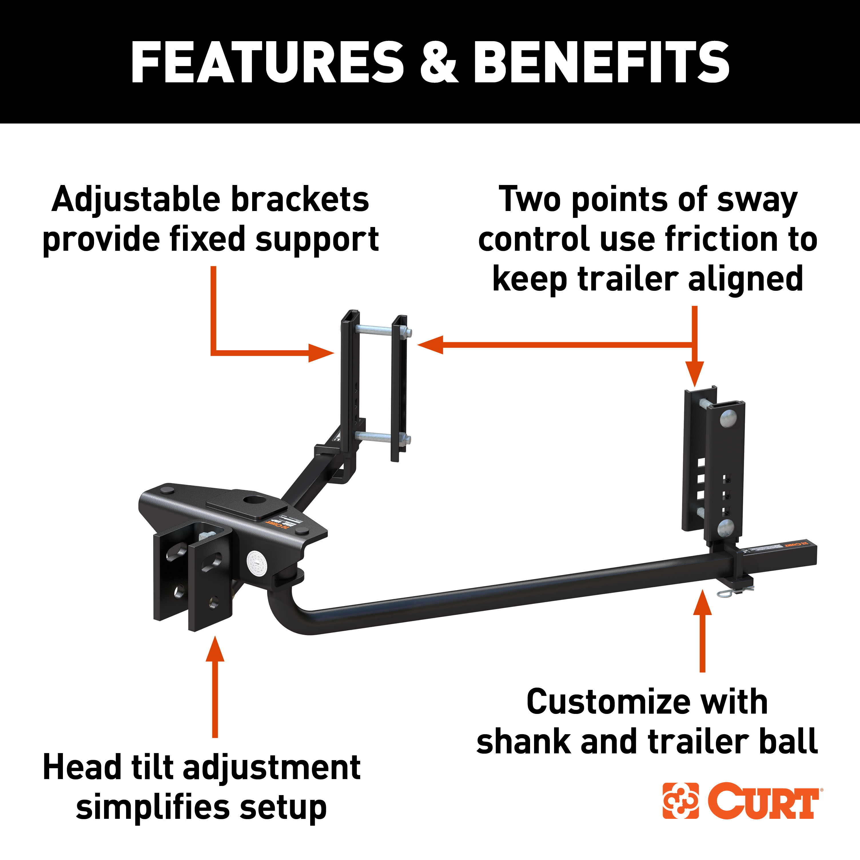 CURT 8-10K (No Shank) TruTrack 2P Weight Distribution Hitch with 2x Sway Control thumbnail 1