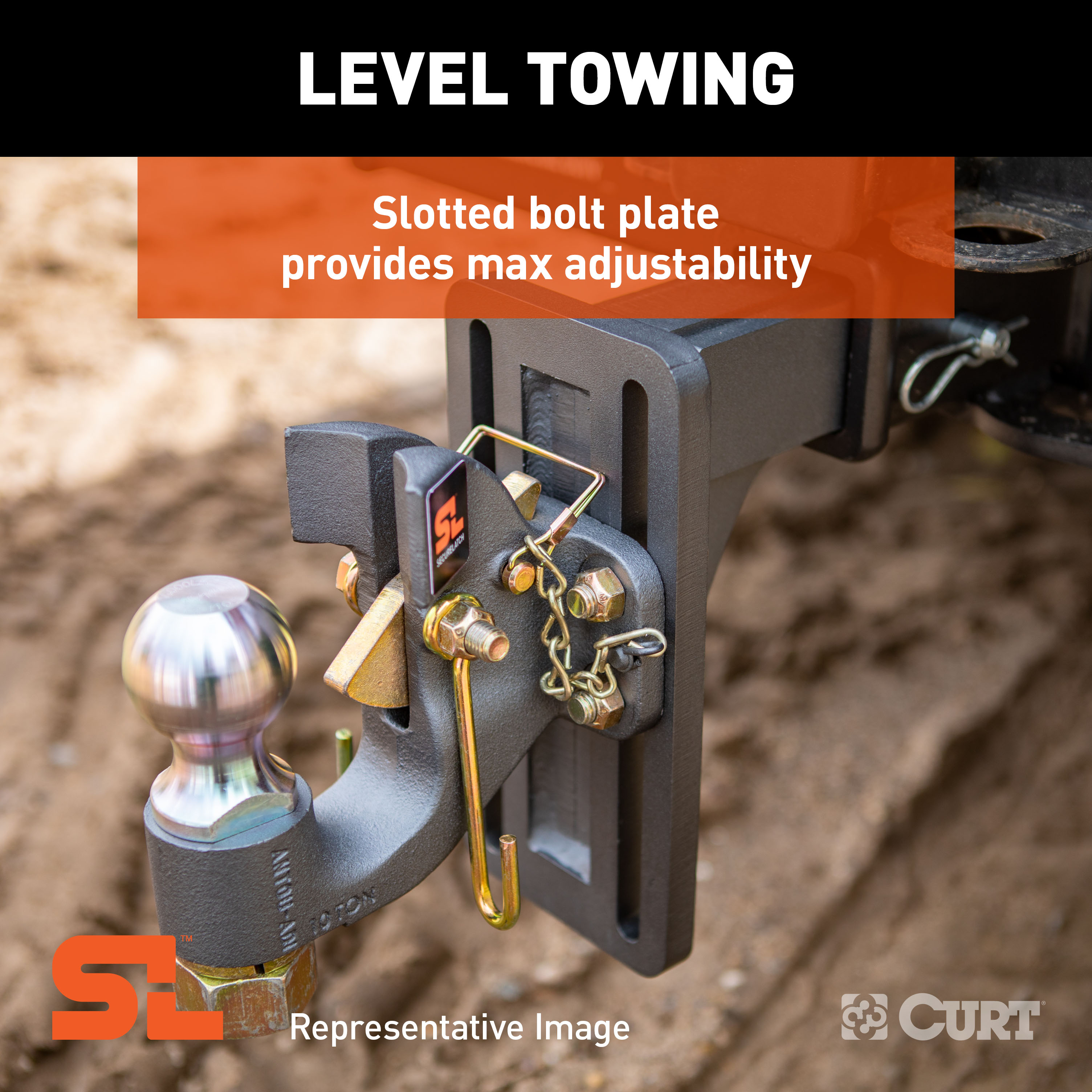 CURT SecureLatch Adjustable Pintle Mount (2-1/2" Shank, 20,000 lbs.) Trailer Hitch Pintle Hook Mount thumbnail 2