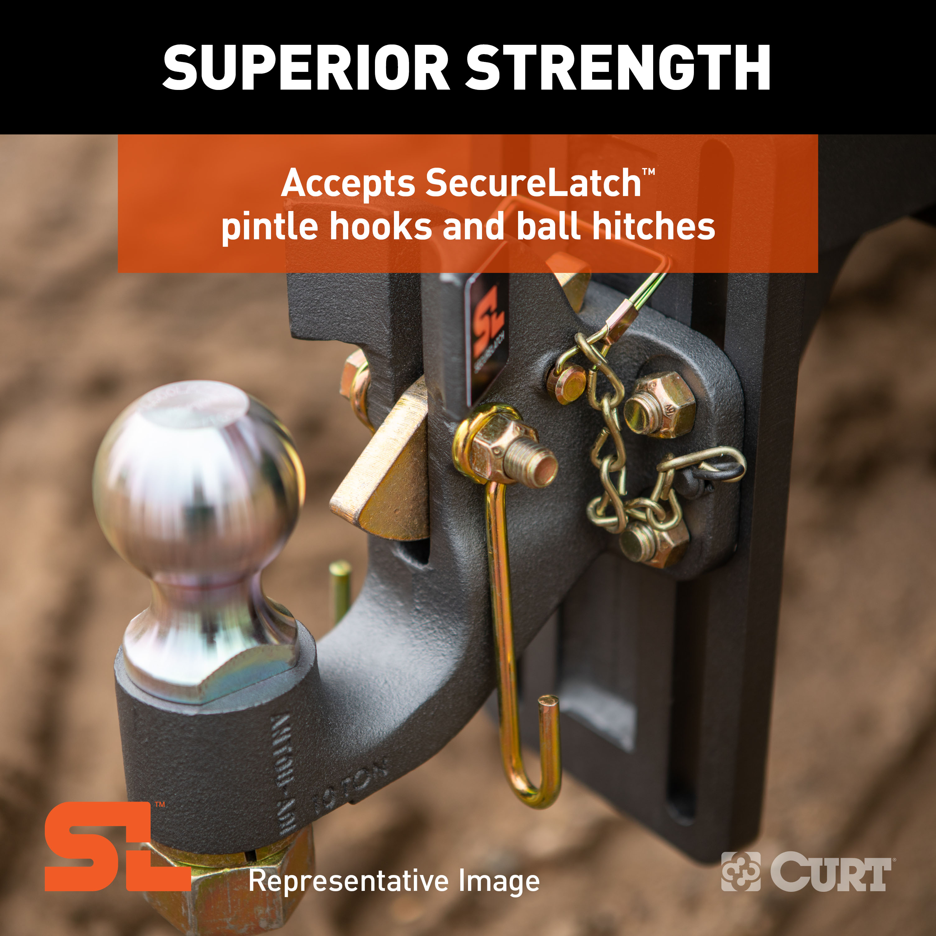 CURT SecureLatch Adjustable Pintle Mount (2-1/2" Shank, 20,000 lbs.) Trailer Hitch Pintle Hook Mount thumbnail 4