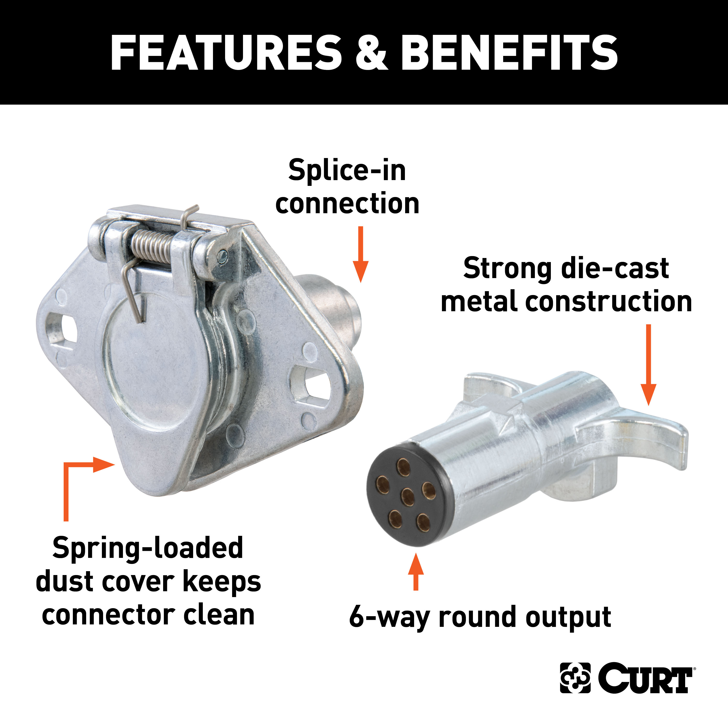 CURT 6-Way Round Connector Plug & Socket (Packaged) Trailer Connector Kit thumbnail 1