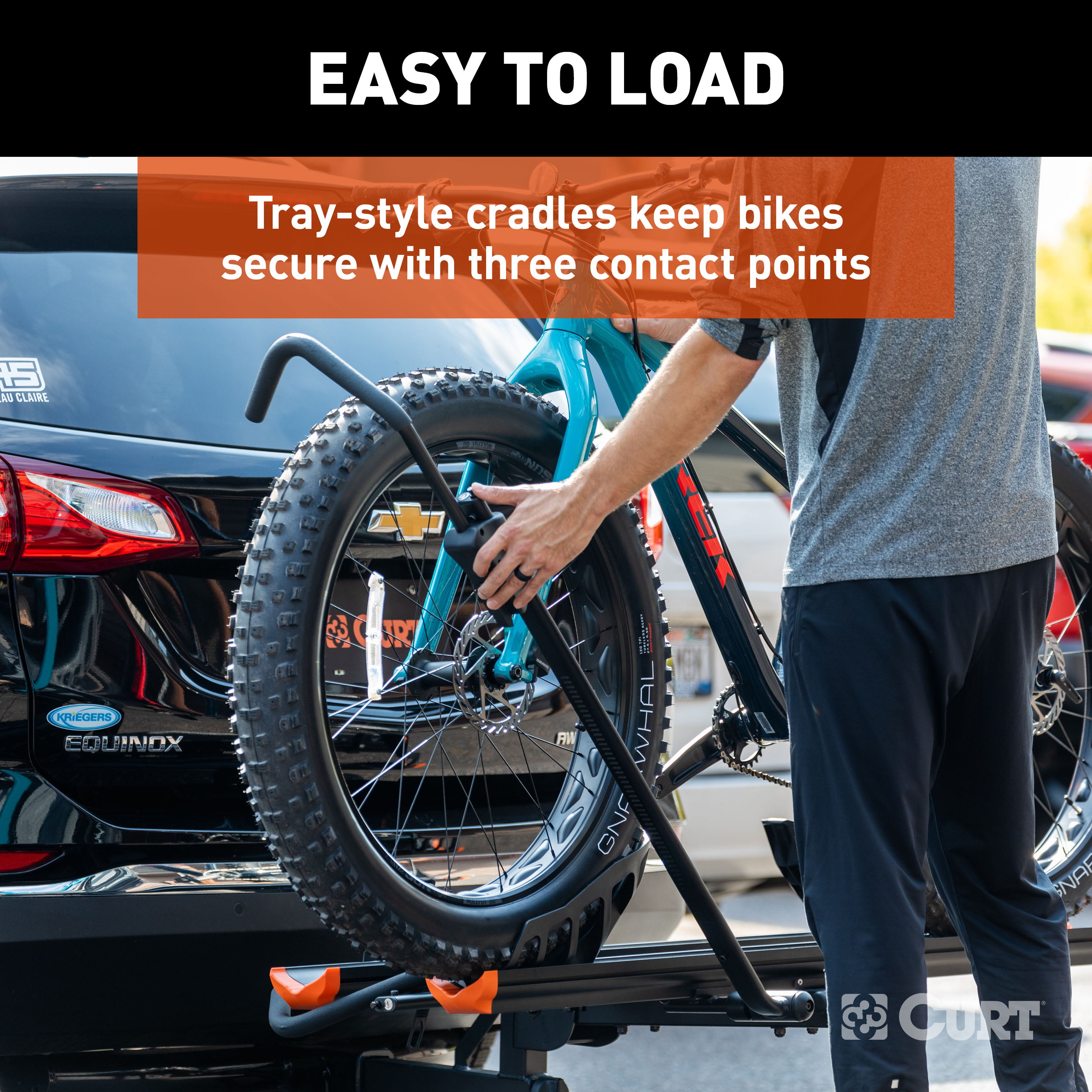 CURT Aluminum Tray-Style Hitch-Mounted Bike Rack (2 Bikes, 2" Shank) Bicycle Rack thumbnail 2