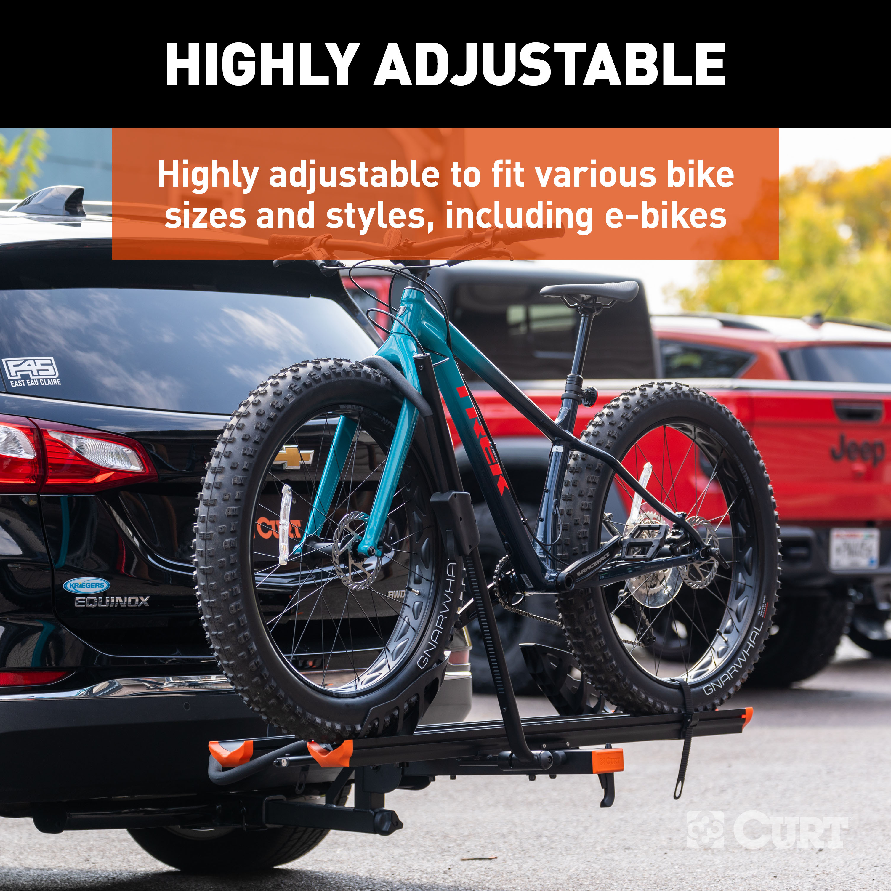 CURT Aluminum Tray-Style Hitch-Mounted Bike Rack (2 Bikes, 2" Shank) Bicycle Rack thumbnail 4