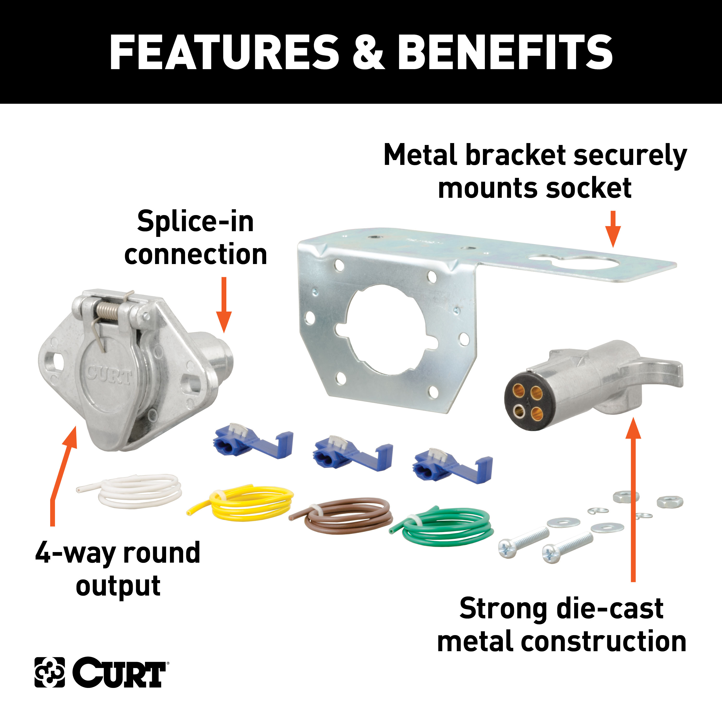 CURT 4-Way Round Connector Plug & Socket with Hardware (Packaged) Trailer Connector Kit thumbnail 1