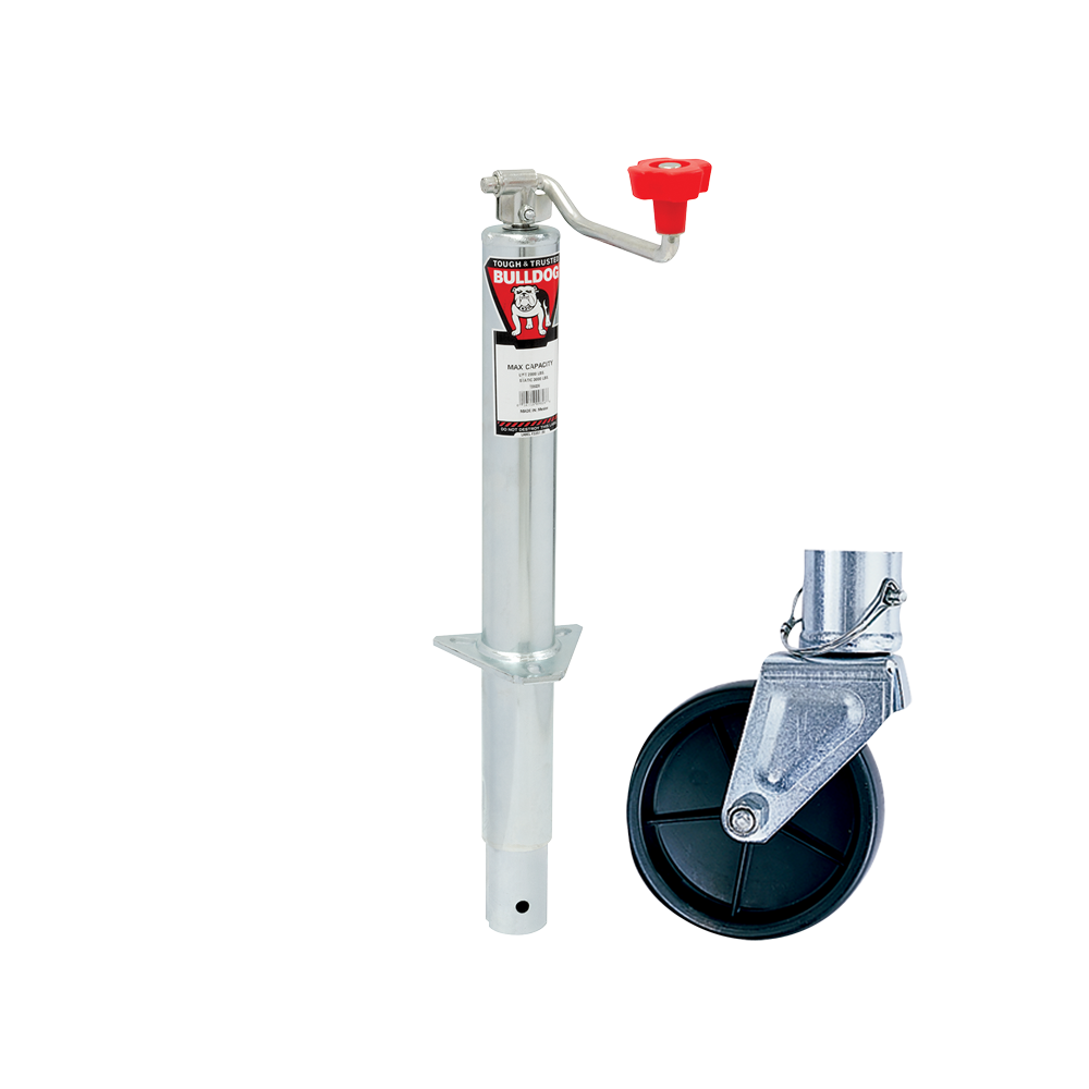 Bulldog Round 2,000 lbs. A-Frame Trailer Jack Topwind 15" Lift Zinc w/ 6" Caster Wheel thumbnail 0