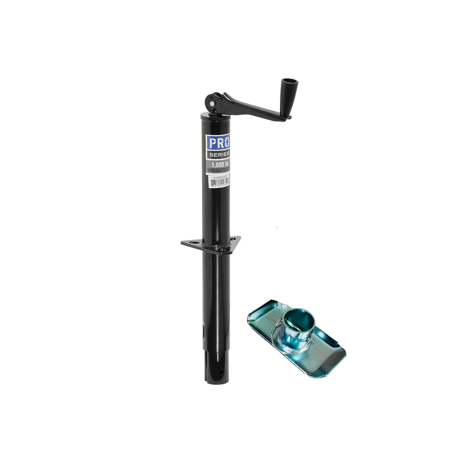 Pro Series Round 5,000 lbs. A-Frame Trailer Jack Topwind 15" Lift w/ 2-3/32" Tall Removable Footplate thumbnail 0
