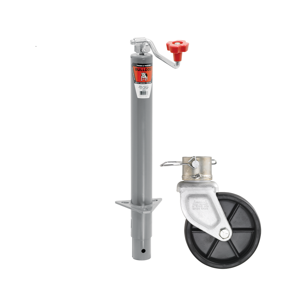 Bulldog 2,000 lbs. Round A-Frame Trailer Jack Topwind 15" Lift w/ 6" Caster, Poly Wheel thumbnail 0