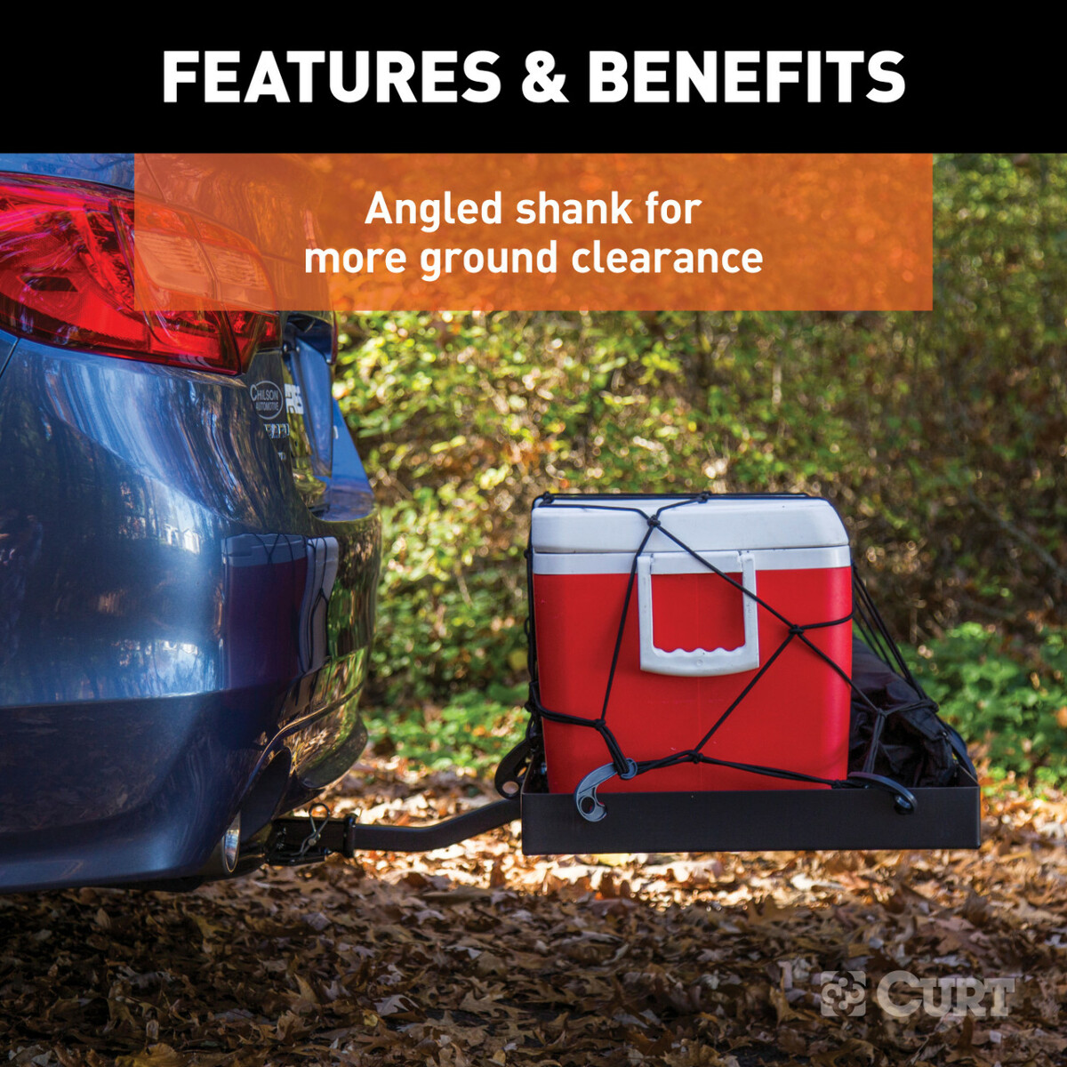 CURT 48" x 20" Tray Cargo Carrier 300 lbs. w/ Cargo Net Fits 1-1/4" & 2" Receivers thumbnail 4