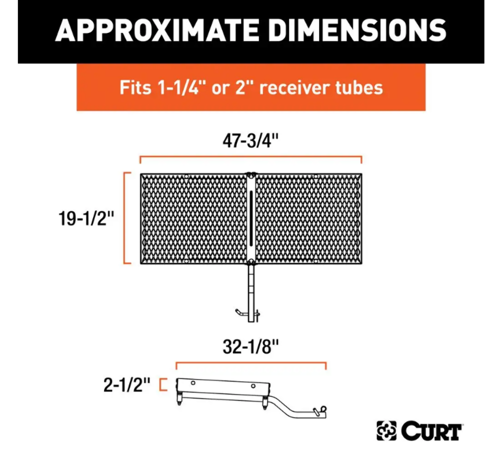 CURT 48" x 20" Tray Cargo Carrier 300 lbs. w/ Cargo Net Fits 1-1/4" & 2" Receivers thumbnail 7