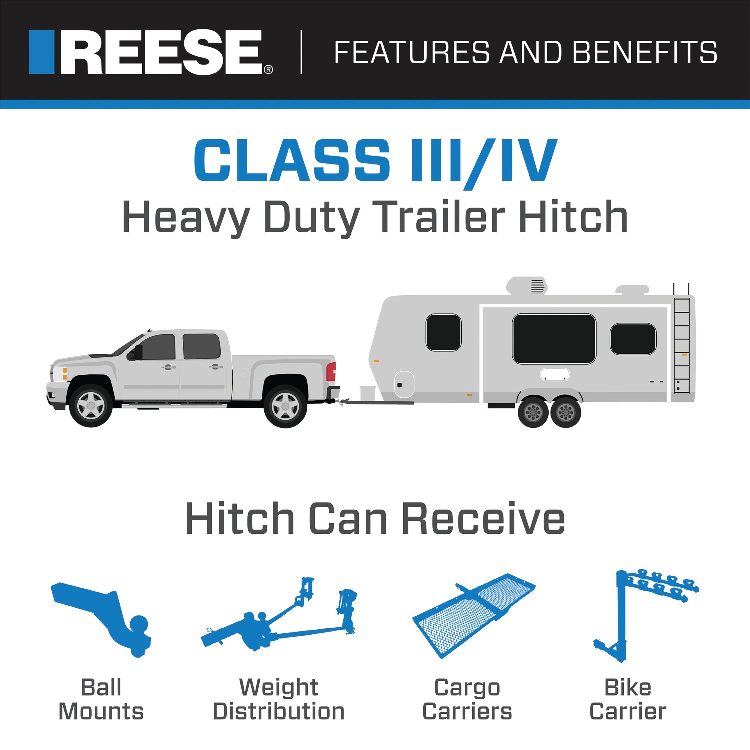 Reese Towpower Class 3 Multi-Fit Trailer Hitch, 2-Inch Receiver, Black 37152 thumbnail 5