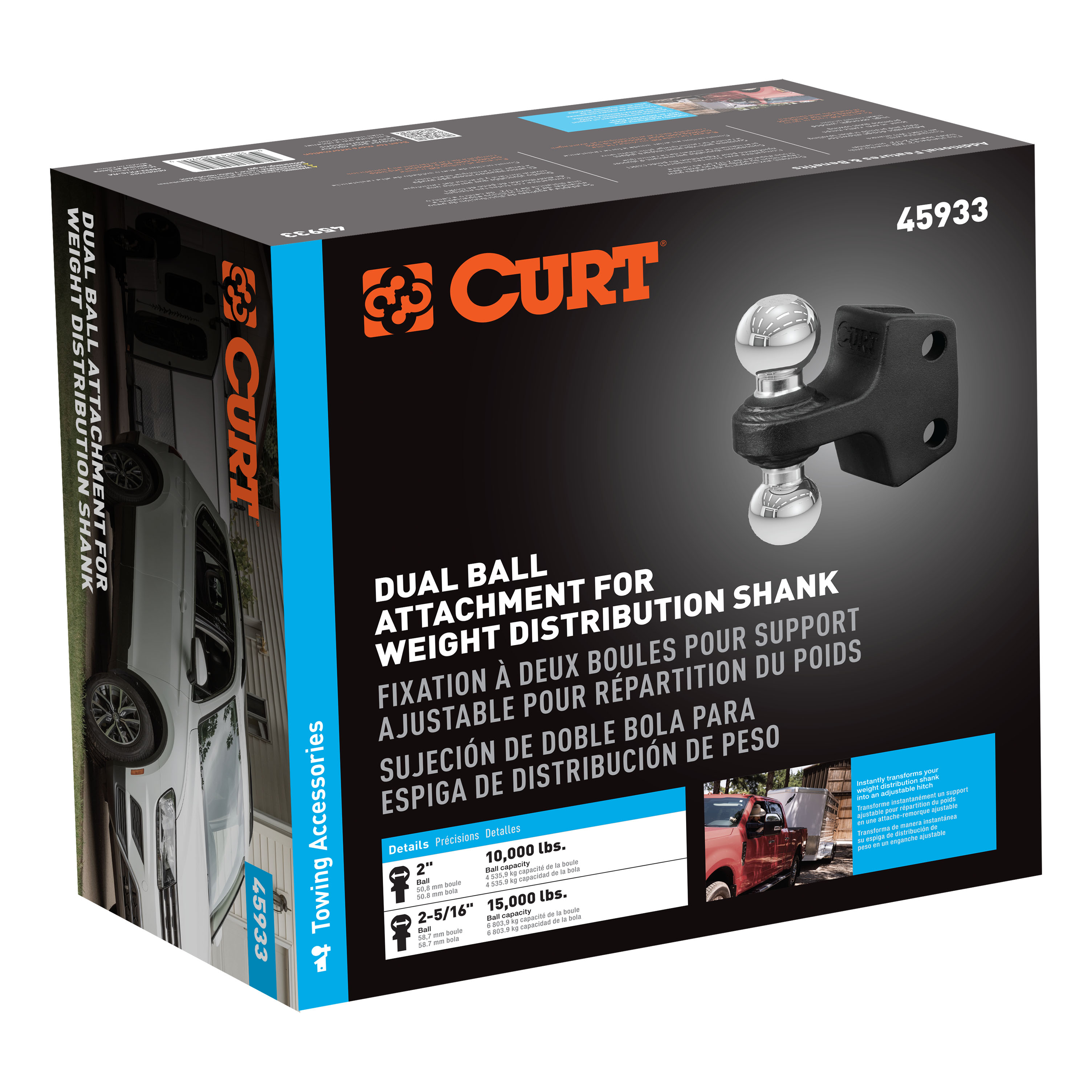 CURT Dual Ball Attachment for Weight Distribution Shank Trailer Hitch Ball Mount thumbnail 7