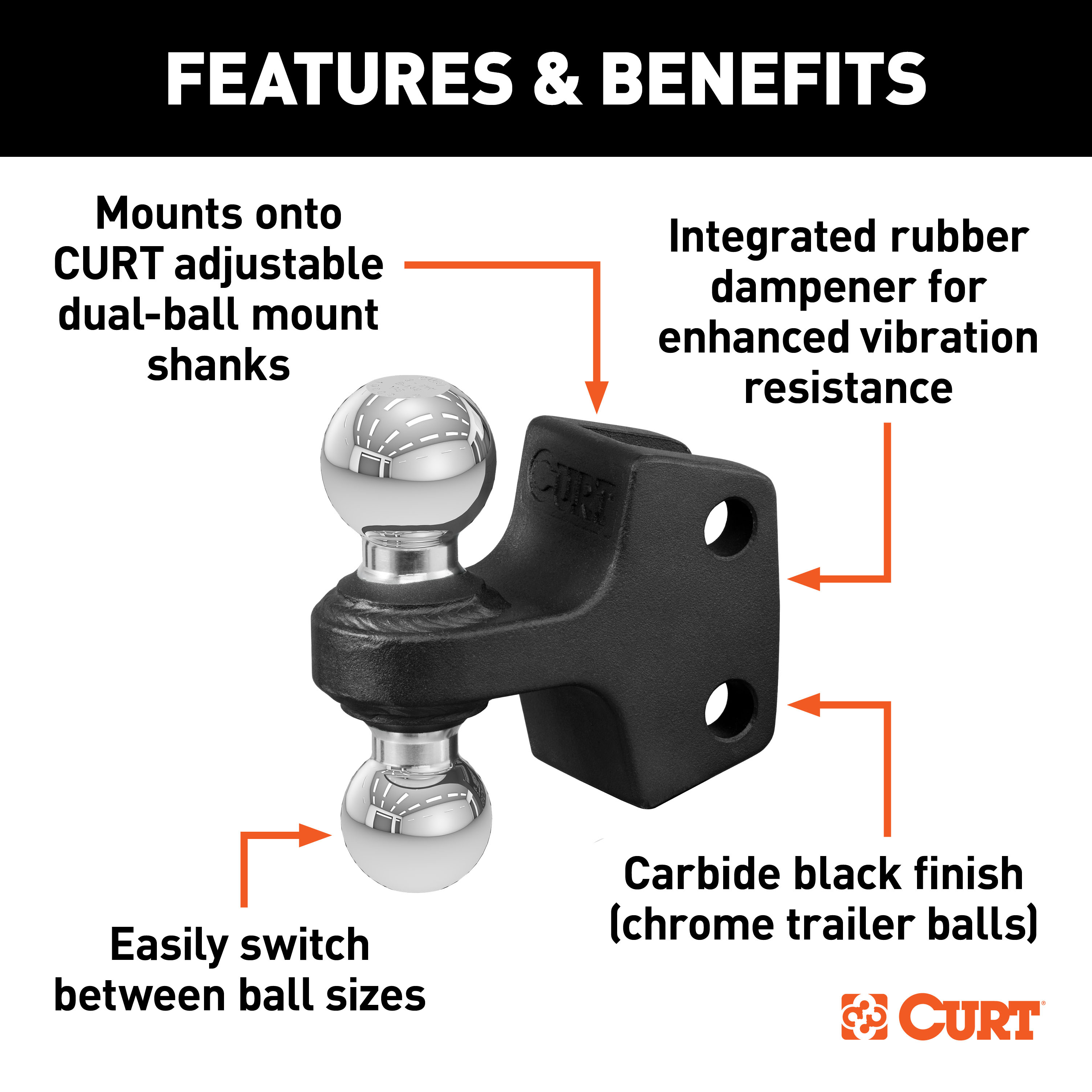 CURT Dual Ball Attachment for Weight Distribution Shank Trailer Hitch Ball Mount thumbnail 1