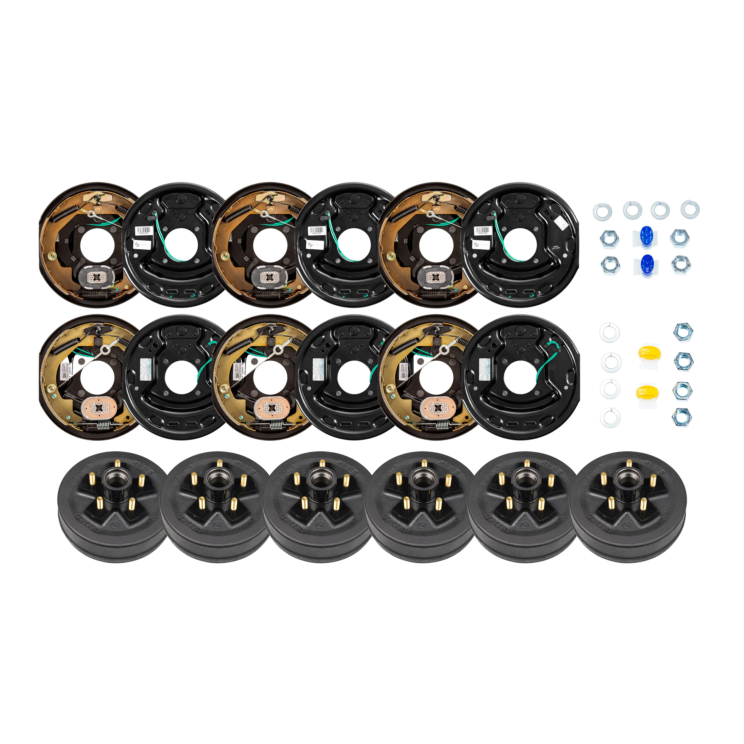 Lippert 10" 3,500 lb RV Brake Kit – 6 Brake Drum Hubs (5 on 4.5", 1/2" Stud) with 3 Left & 3 Right Forward Self-Adjusting Brake Assemblies thumbnail 0