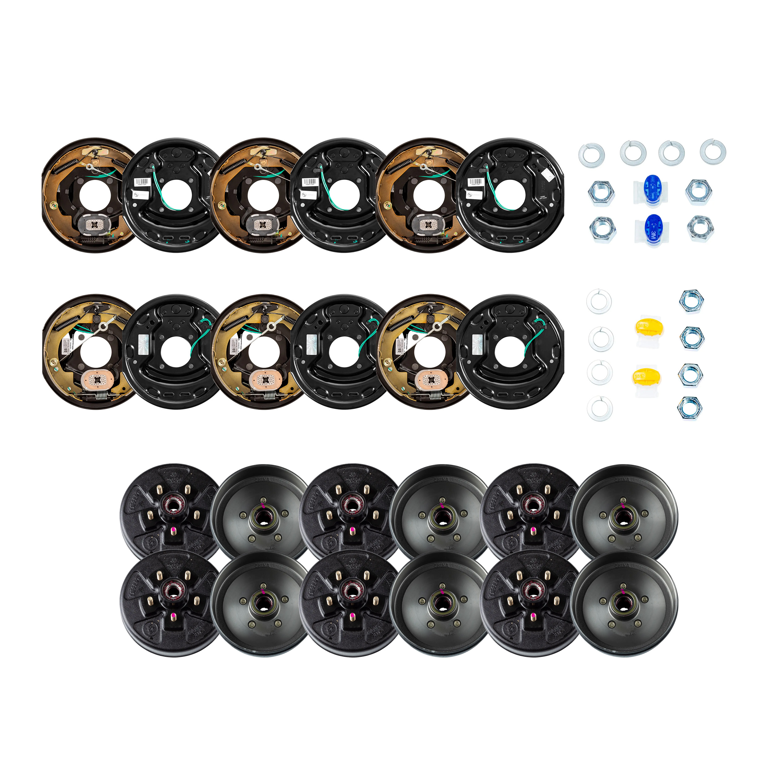 Lippert 10" 3,500 lb RV Brake Kit – 6 Fully Assembled Brake Drum Hubs (5 on 4.5", 1/2" Stud) with 3 Left & 3 Right Forward Self-Adjusting Brakes thumbnail 0