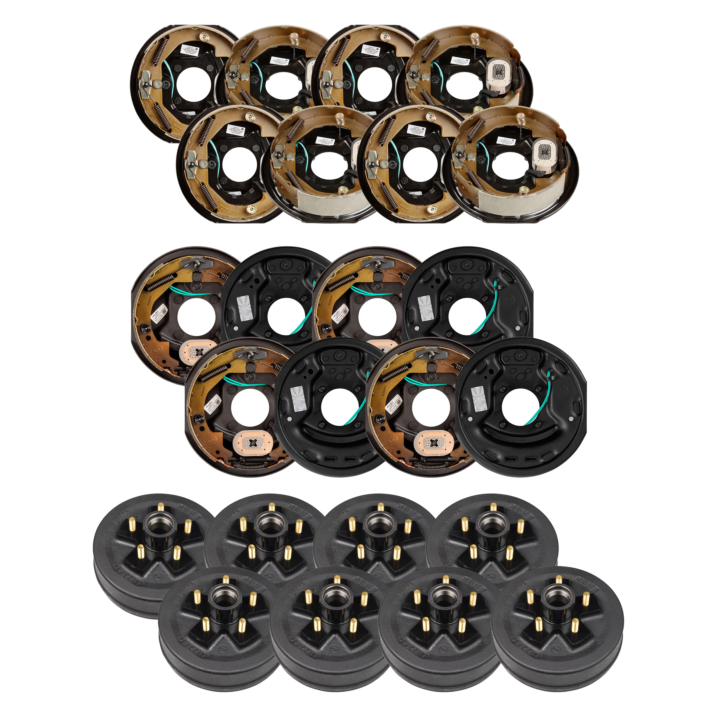 Lippert 3,500 lb Electric Brake Kit – 8 Brake Drum Hubs (10", 5 on 4.5", 1/2" Studs) with 4 Left & 4 Right Electric Brake Assemblies (10" x 2.25") thumbnail 0