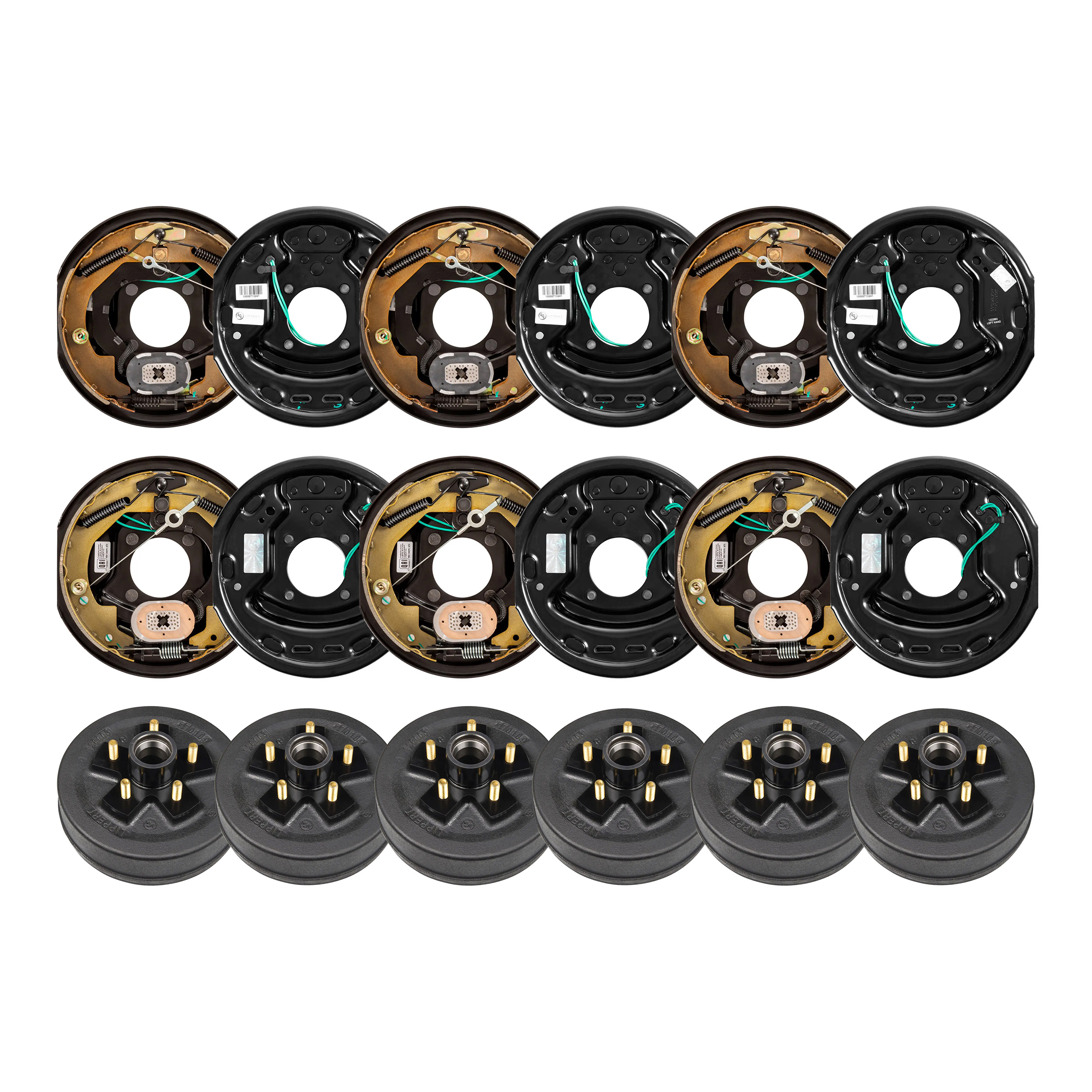 Lippert 10" 3,500 lb RV Brake Kit – 6 Brake Drum Hubs (5 on 4.5", 1/2" Stud) with 3 Left & 3 Right Forward Self-Adjusting Brakes (10" x 2.25") thumbnail 0